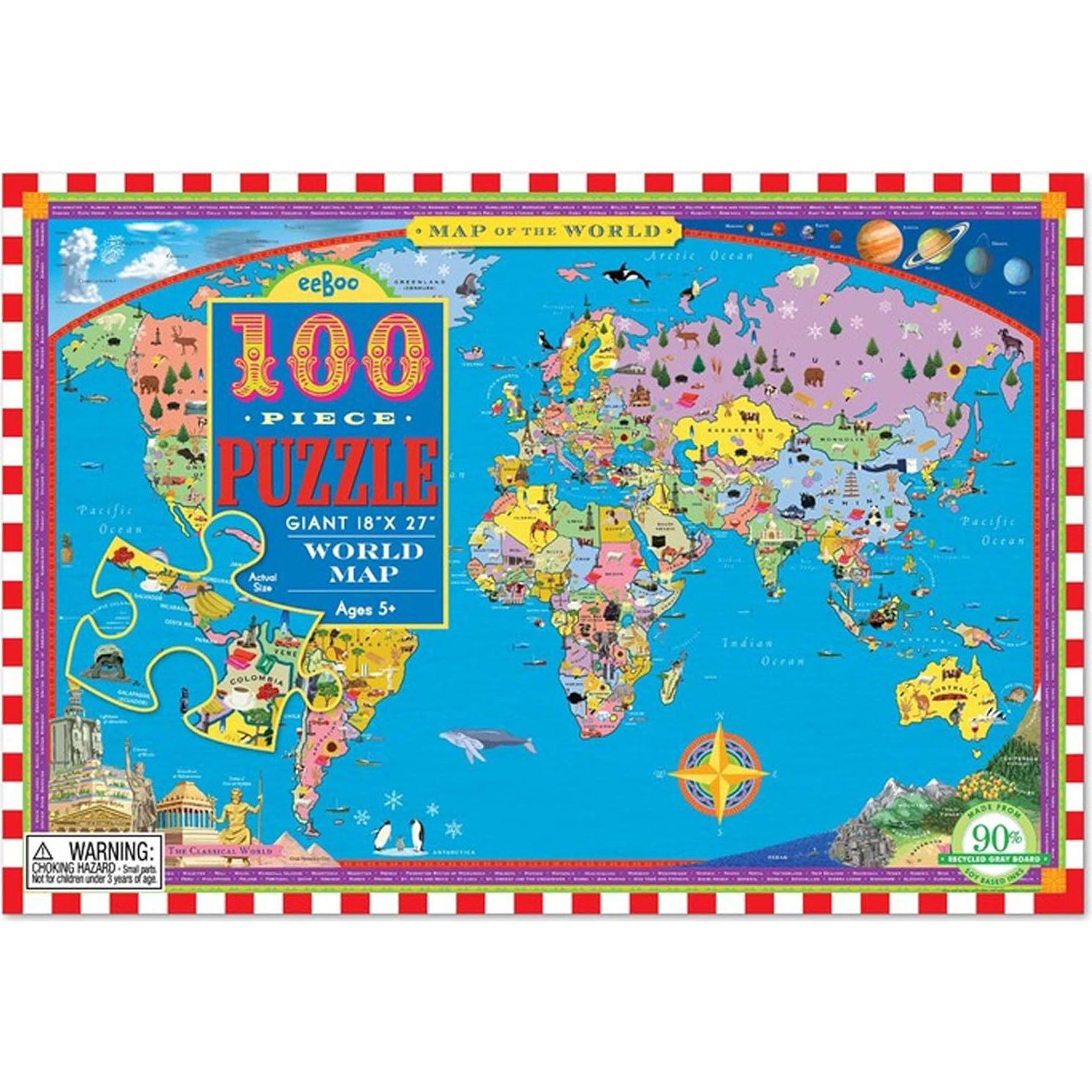 Rompecabezas Mapa del Mundo 100 Piezas eeBoo 68.5x45.7cm
