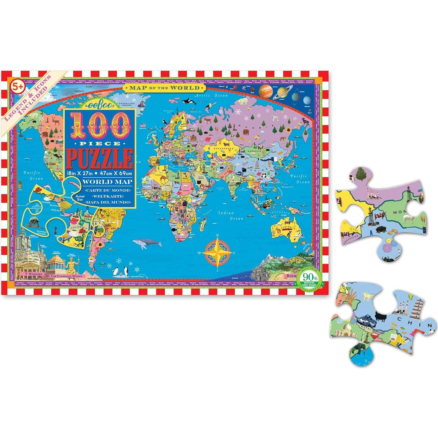 Rompecabezas Mapa del Mundo 100 Piezas eeBoo 68.5x45.7cm