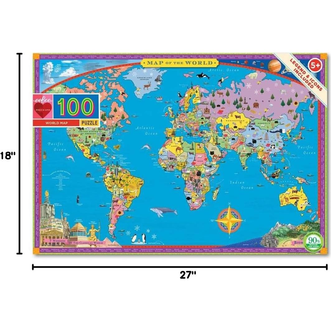 Rompecabezas Mapa del Mundo 100 Piezas eeBoo 68.5x45.7cm