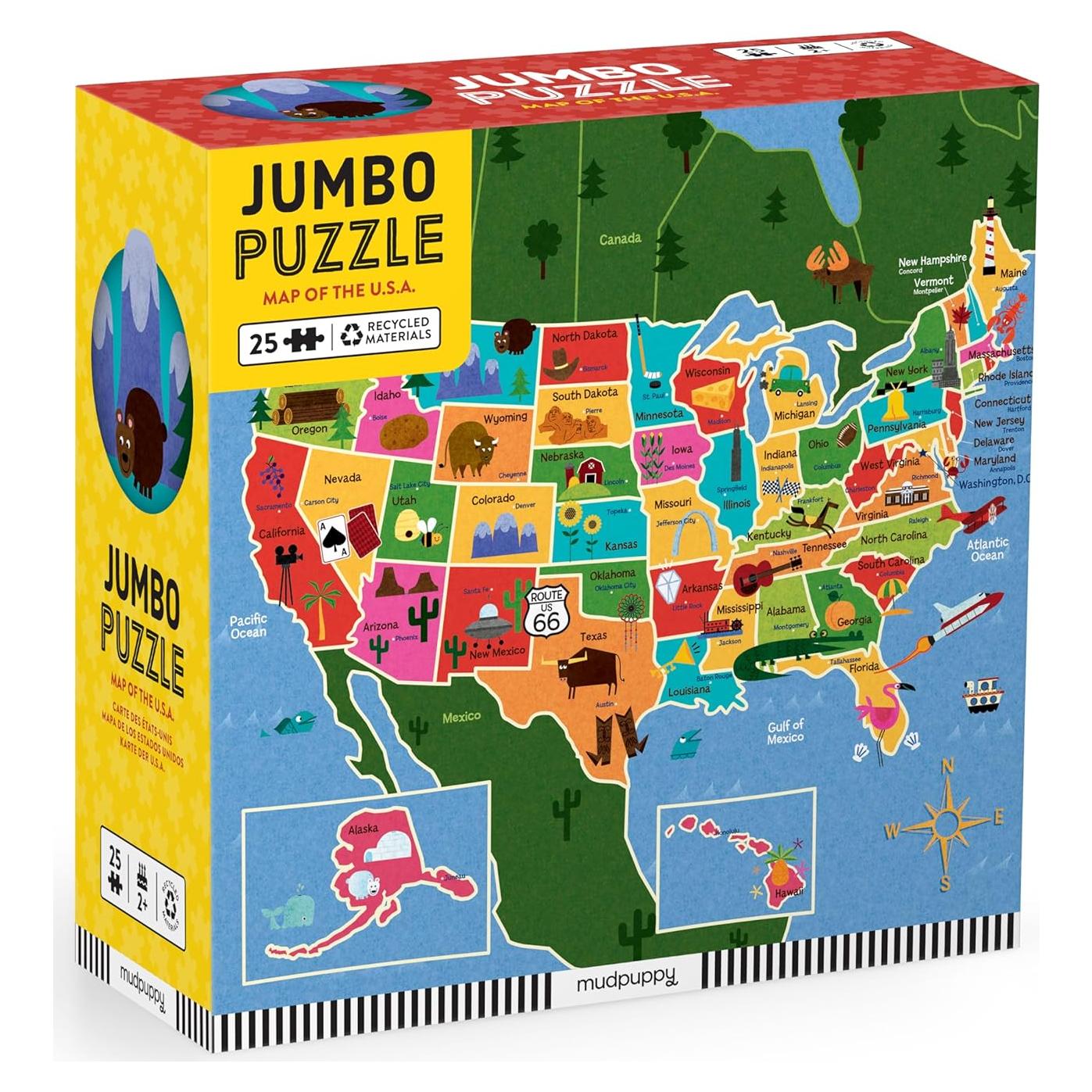 Rompecabezas Jumbo Mapa de EE. UU. Mudpuppy 25 Piezas 56x56cm