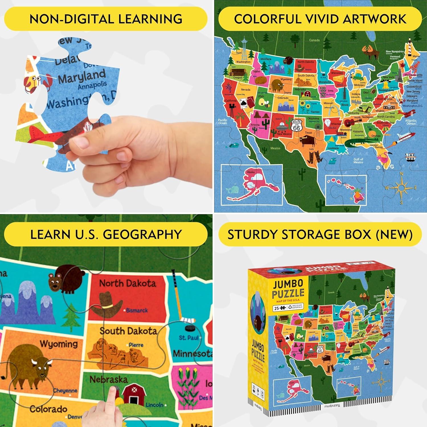 Rompecabezas Jumbo Mapa de EE. UU. Mudpuppy 25 Piezas 56x56cm