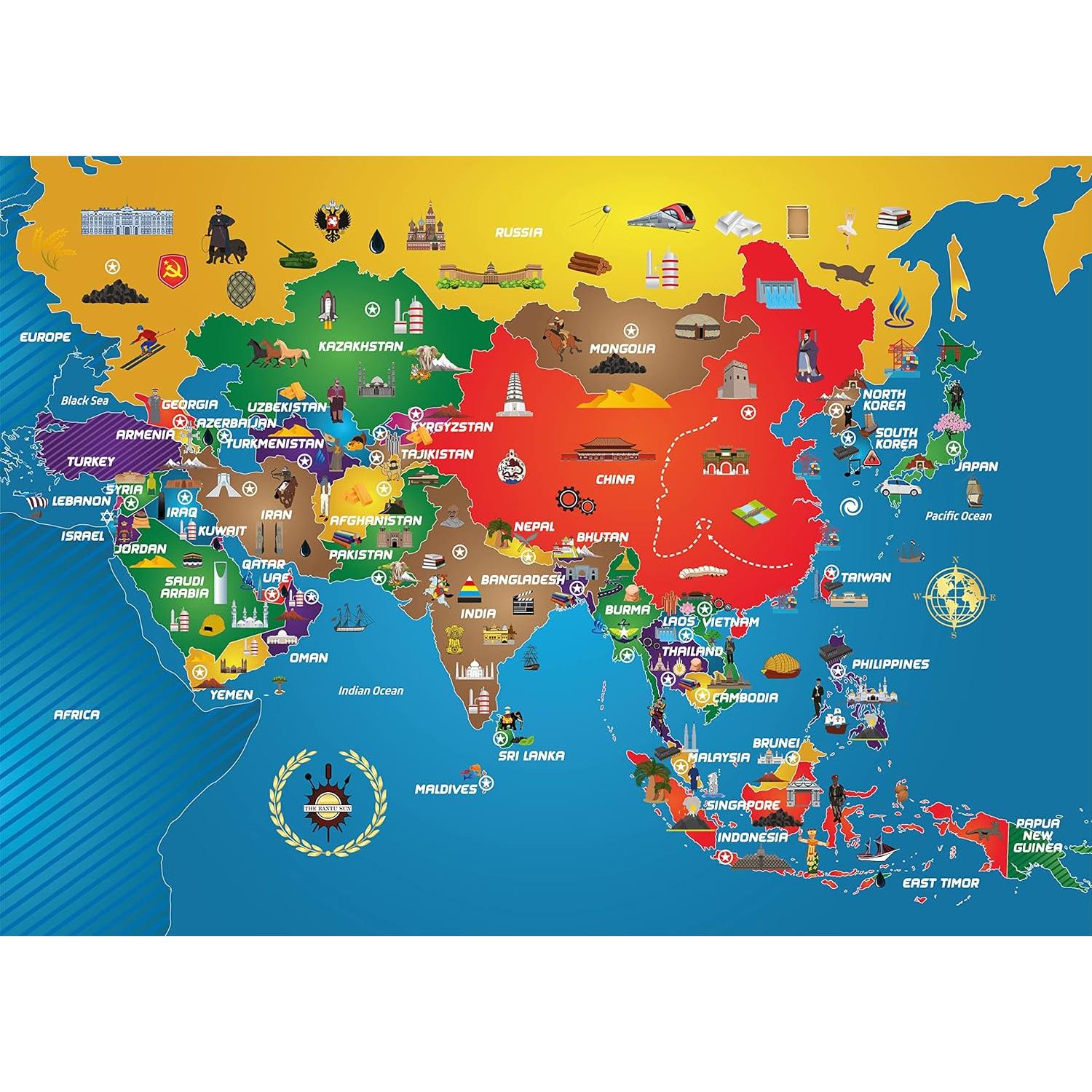 Rompecabezas de Mapa de Asia 100 Piezas 61x41 cm Educativo