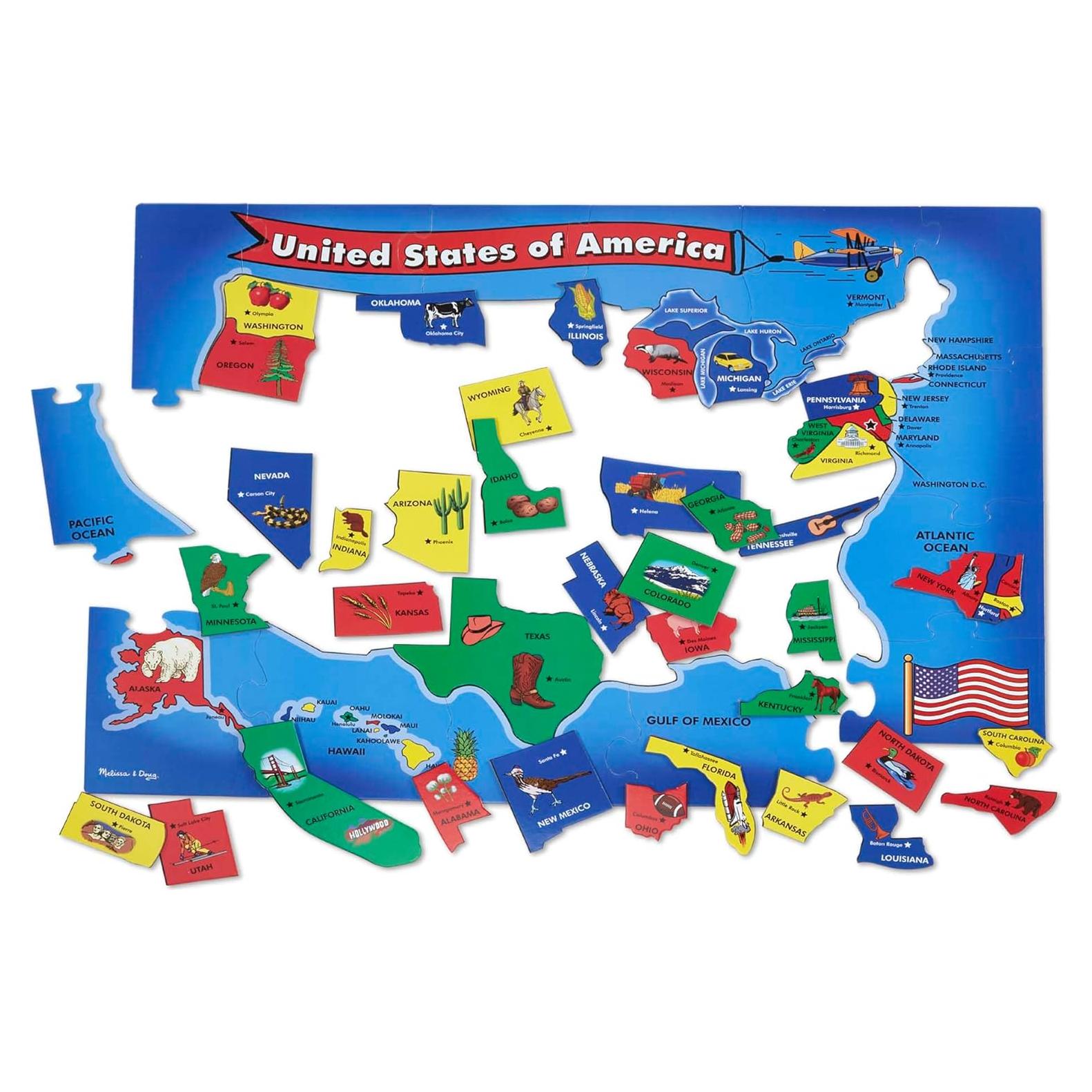 Rompecabezas de Piso Melissa & Doug Mapa EE. UU. 51 Piezas 61x91cm