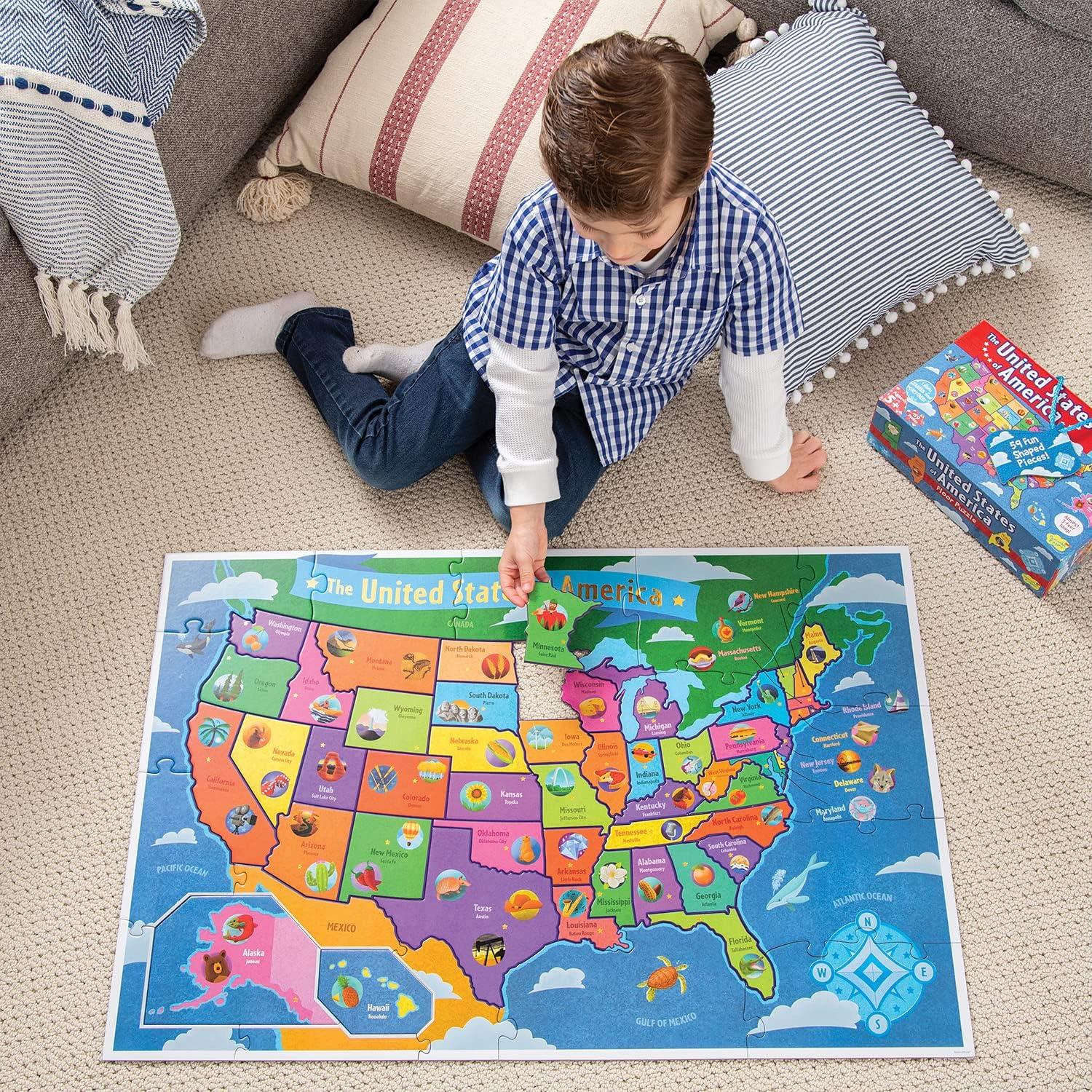 Rompecabezas de Suelo Peaceable Kingdom Mapa EE. UU. 59 Piezas