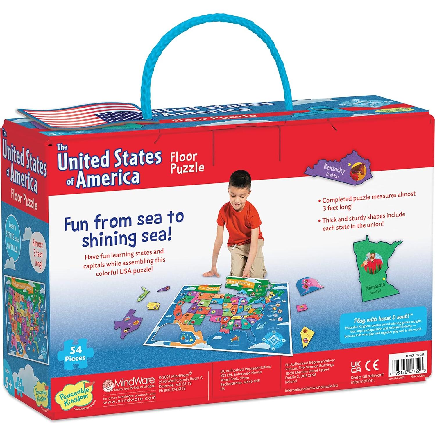 Rompecabezas de Suelo Peaceable Kingdom Mapa EE. UU. 59 Piezas