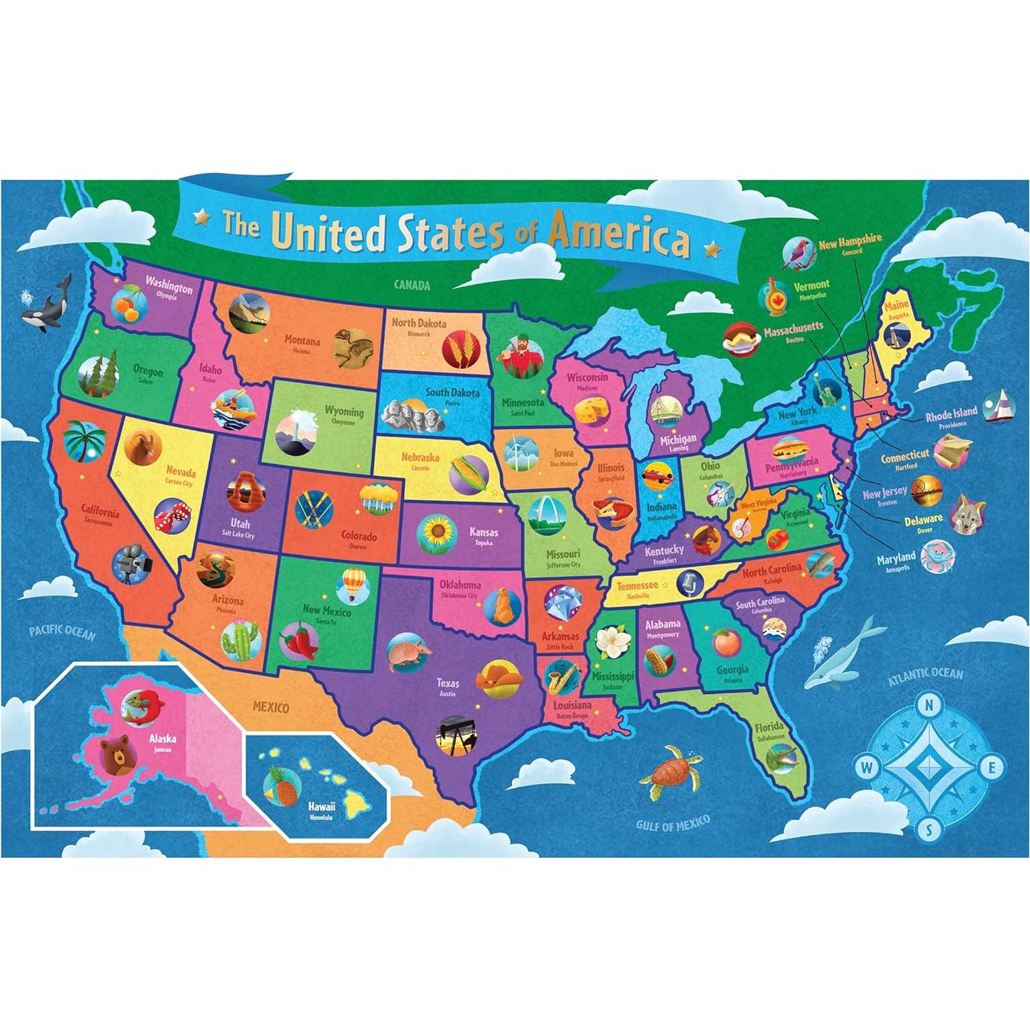 Rompecabezas de Suelo Peaceable Kingdom Mapa EE. UU. 59 Piezas