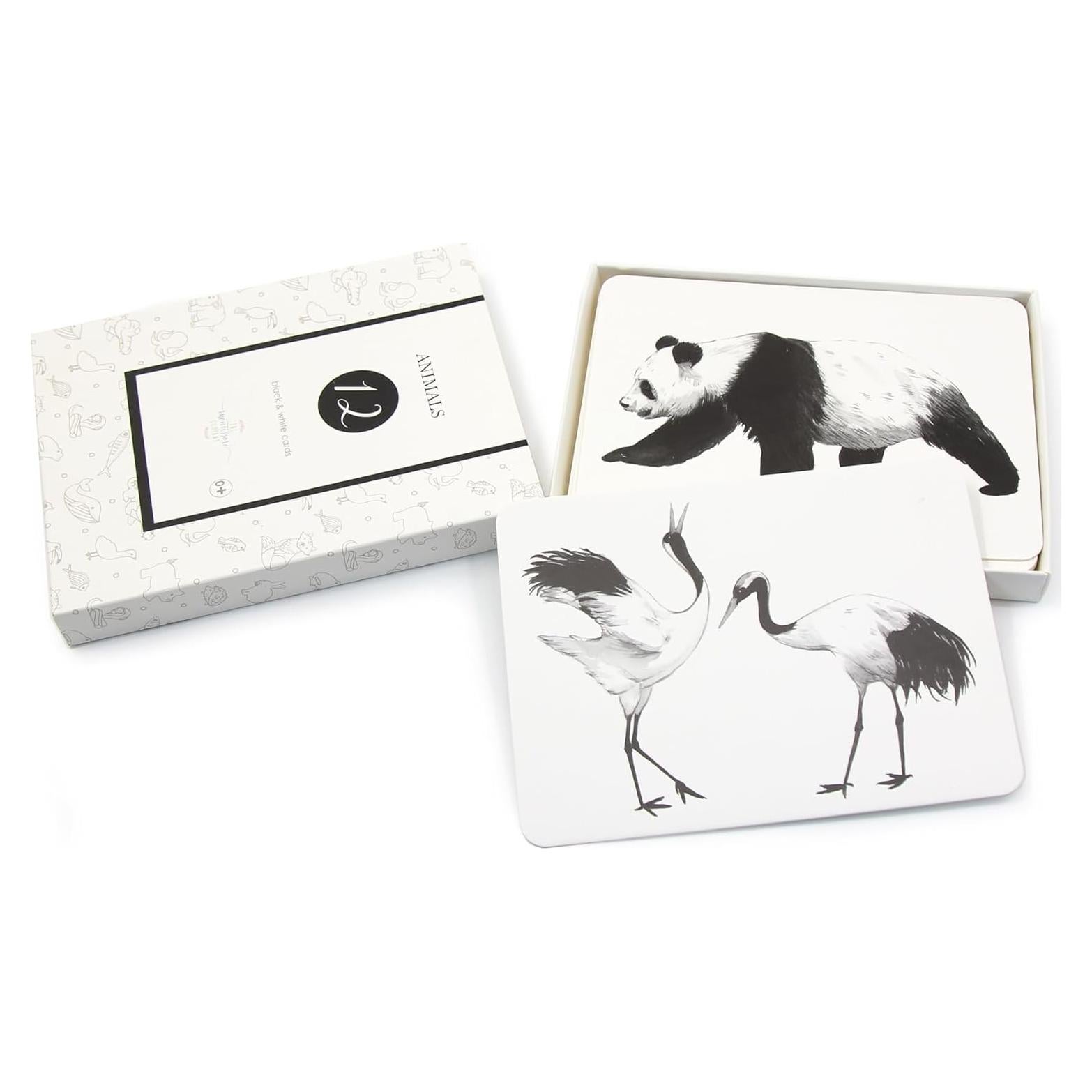 Tarjetas de Nomenclatura Montessori Rui'an - Animales en Blanco y Negro, 12 Piezas