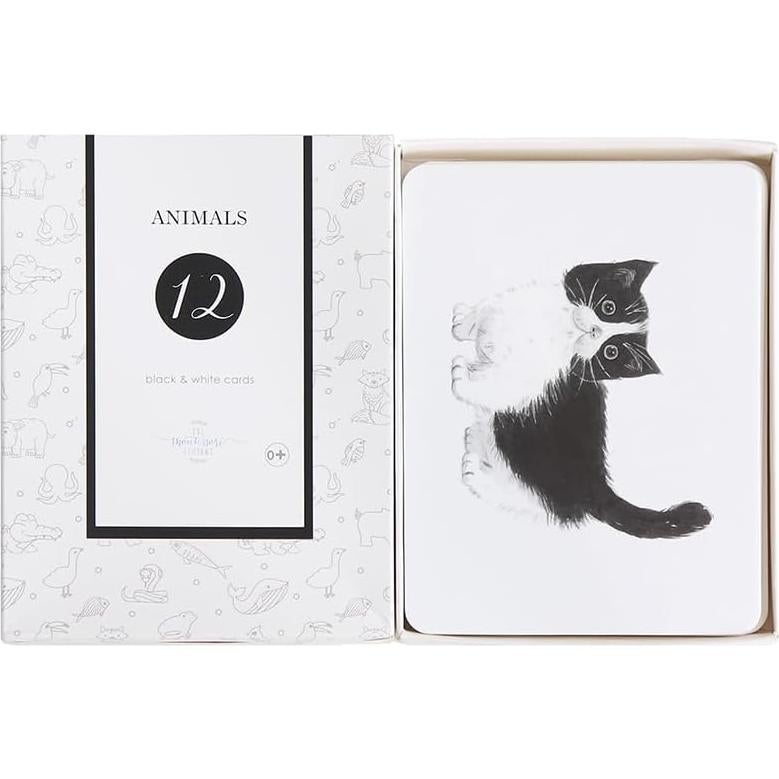 Tarjetas de Nomenclatura Montessori Rui'an - Animales en Blanco y Negro, 12 Piezas