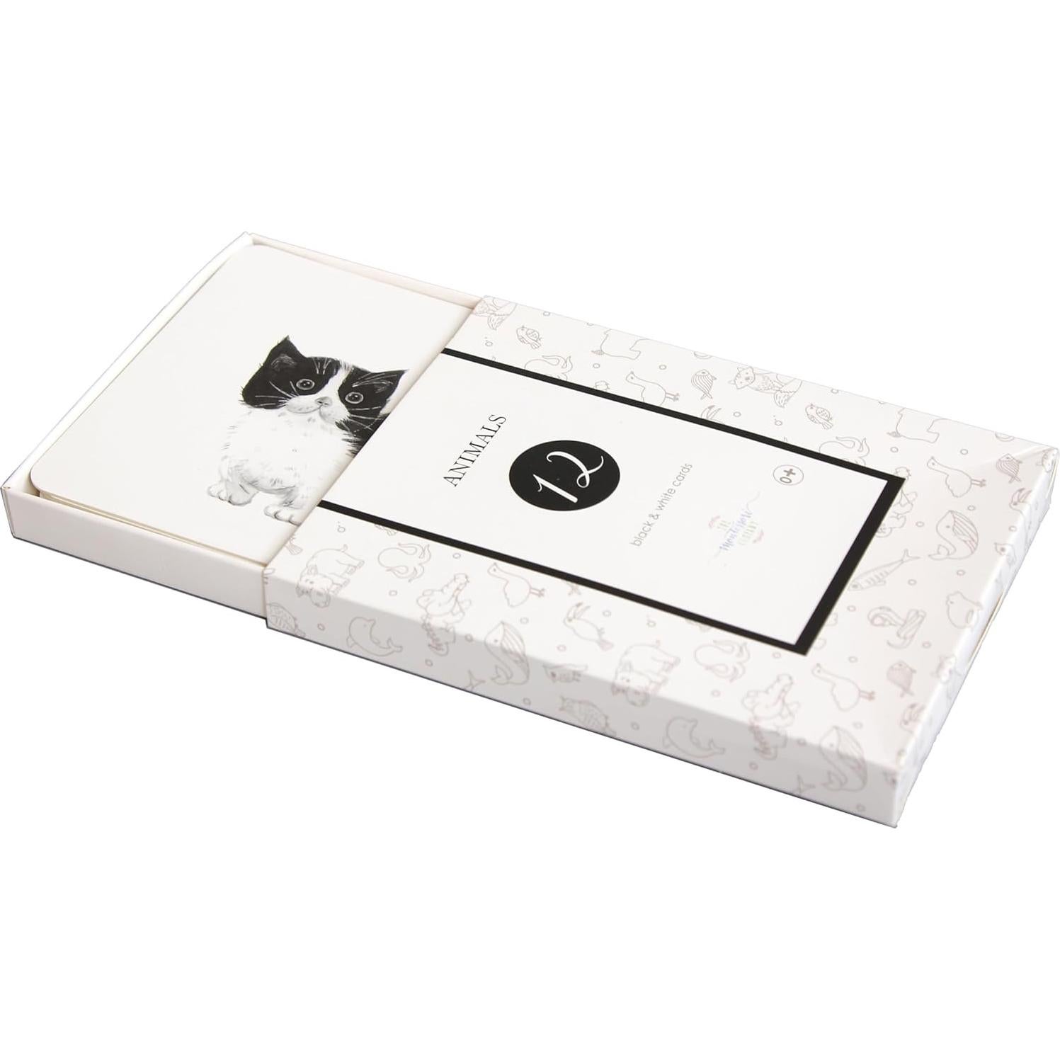 Tarjetas de Nomenclatura Montessori Rui'an - Animales en Blanco y Negro, 12 Piezas