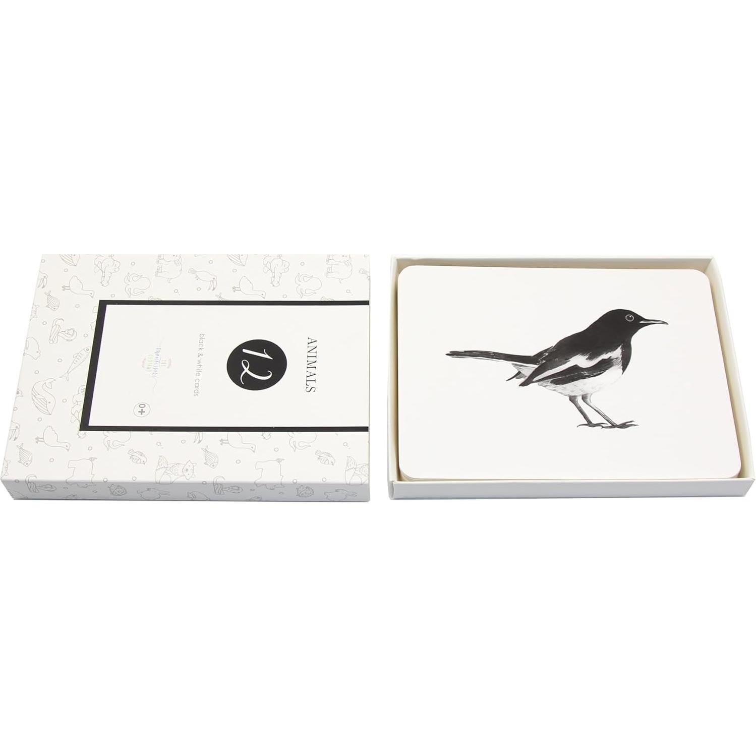 Tarjetas de Nomenclatura Montessori Rui'an - Animales en Blanco y Negro, 12 Piezas