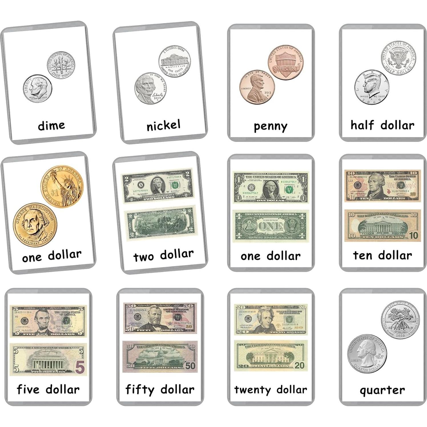 Tarjetas de Dinero Laminadas LifeLoLo - 17 Piezas para Preescolar