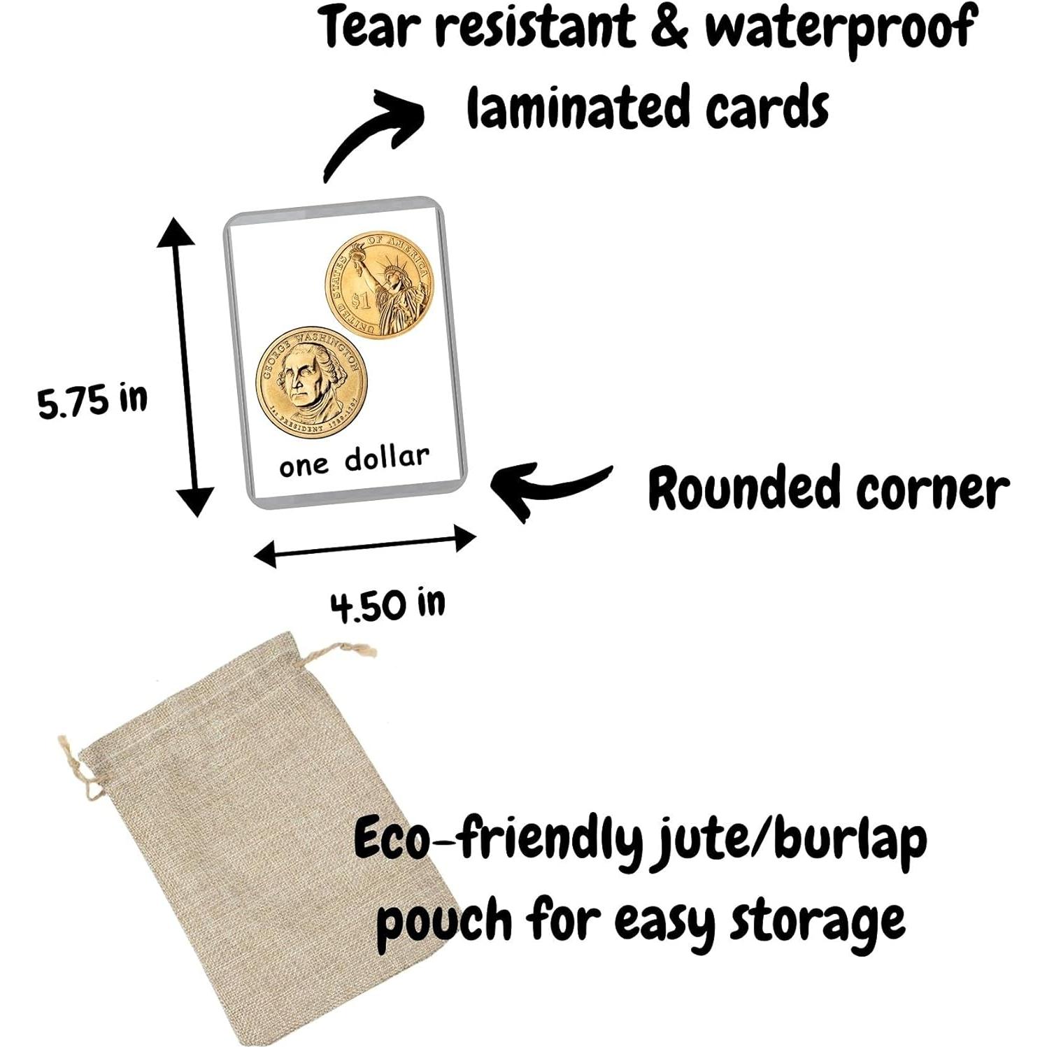 Tarjetas de Dinero Laminadas LifeLoLo - 17 Piezas para Preescolar