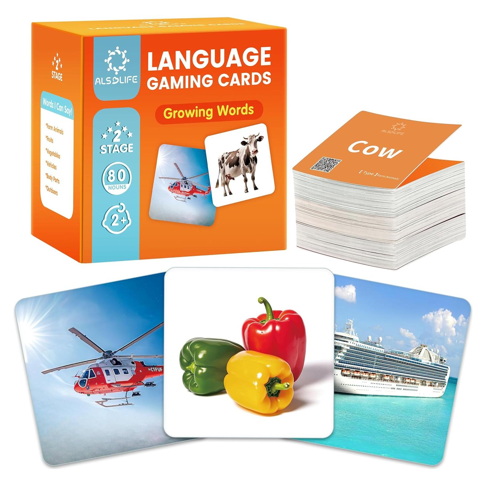 80 Tarjetas de Flash de Sustantivos ALSOLIFE para Niños 2-4 Años