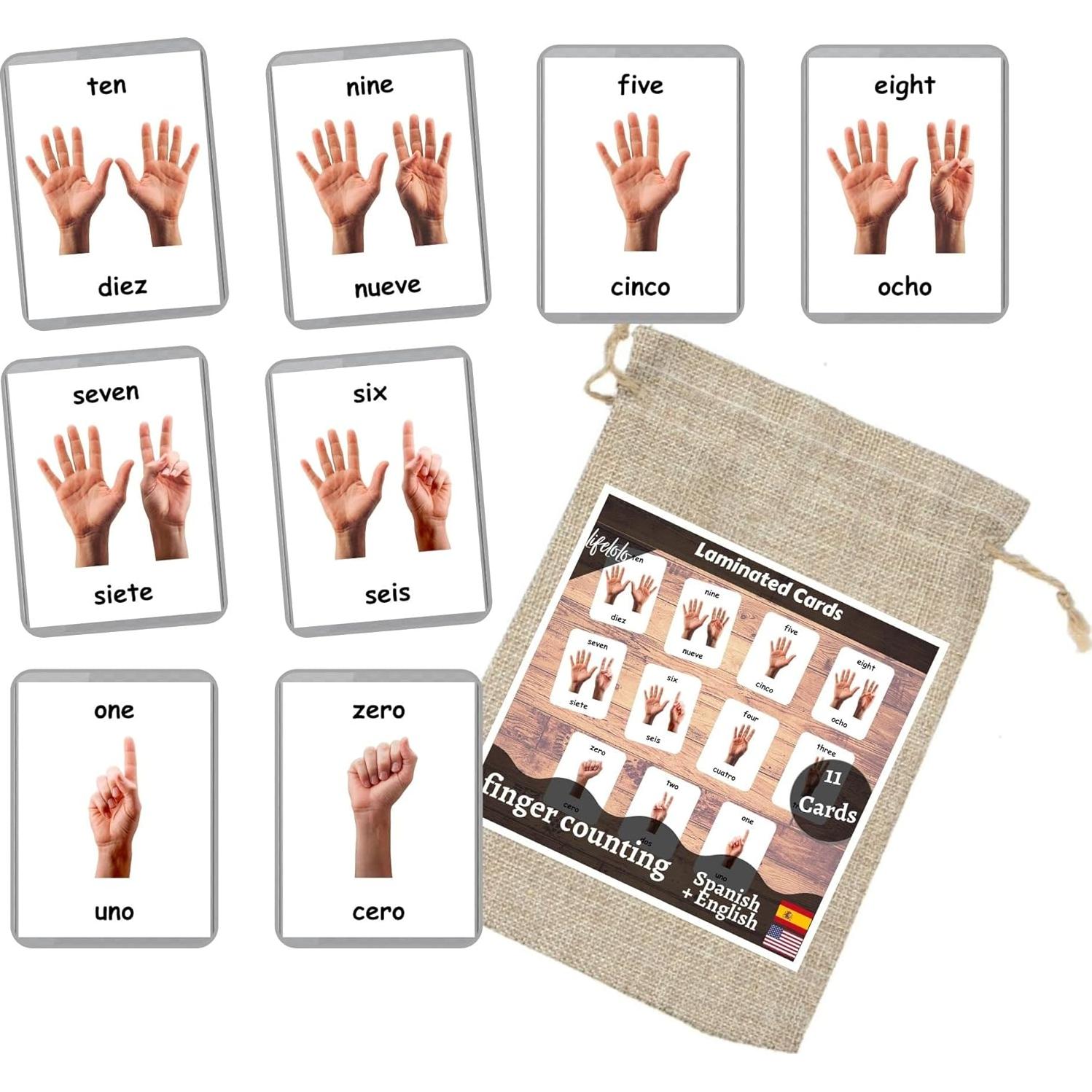 Tarjetas de Memoria de Conteo de Dedos LifeLoLo - 11 Piezas Bilingües