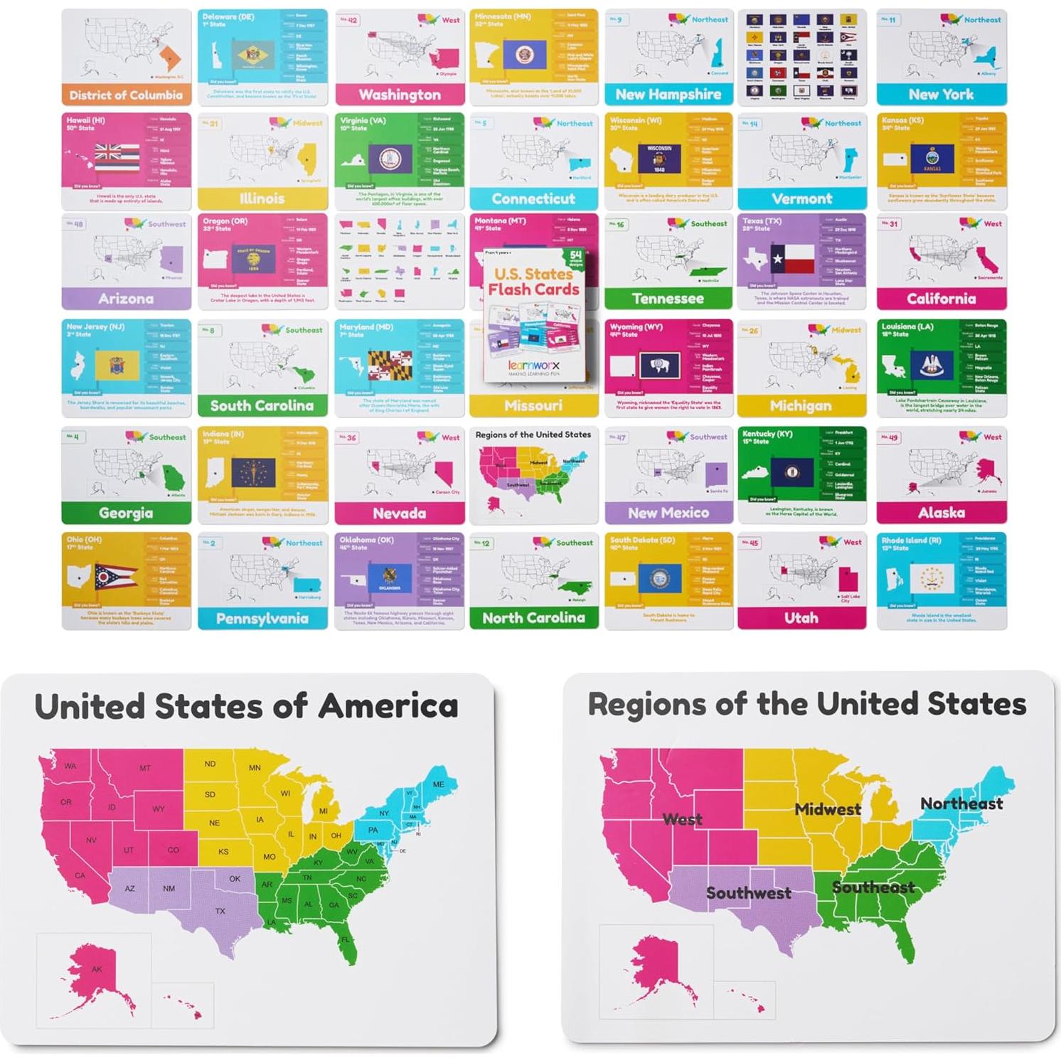 Tarjetas de Flash Educativas Learnworx - 50 Estados de EE. UU.
