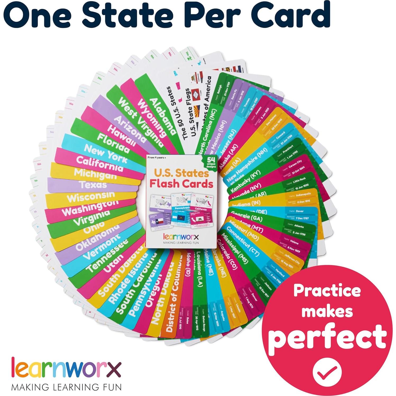 Tarjetas de Flash Educativas Learnworx - 50 Estados de EE. UU.