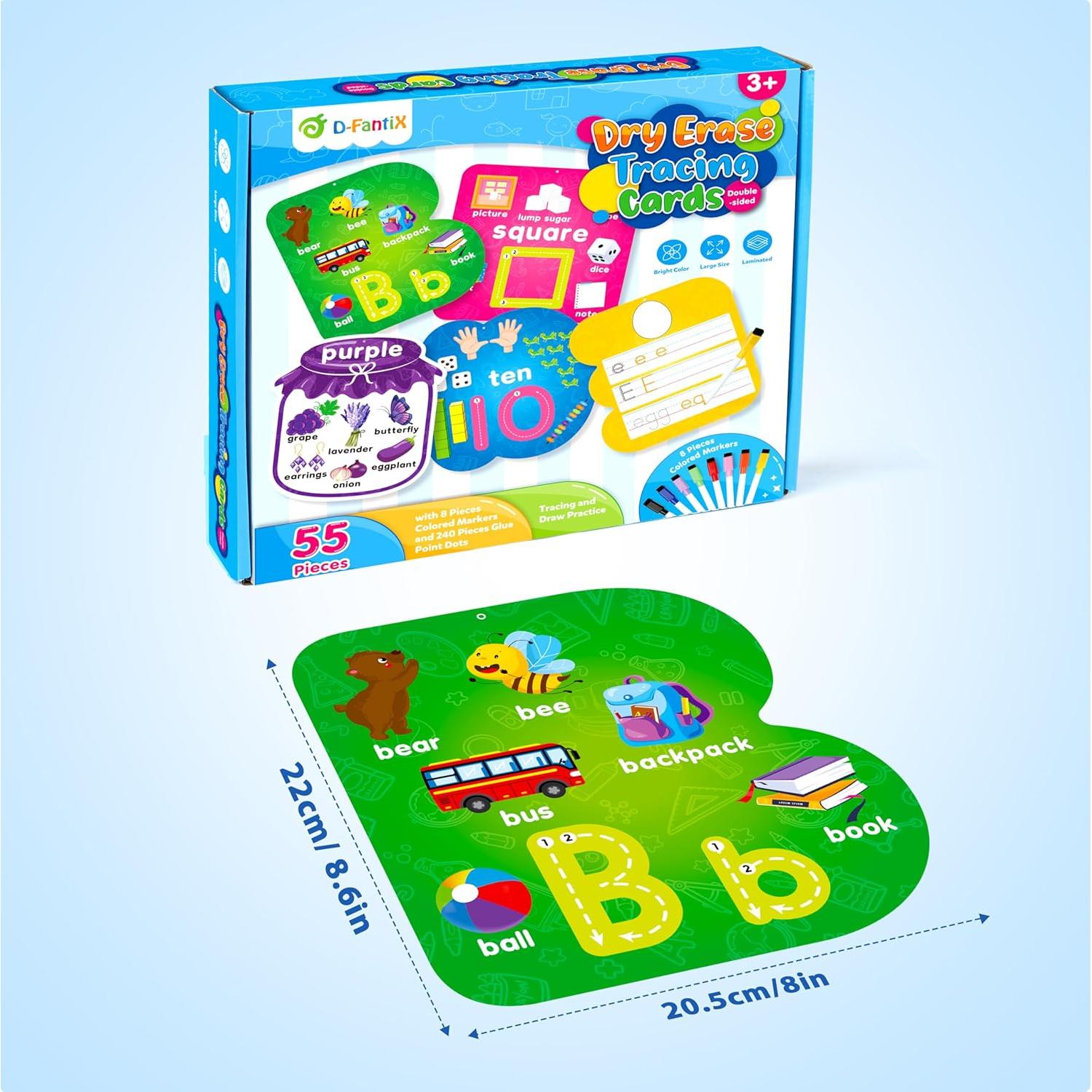 Tarjetas de Flash D-FantiX 55 Pcs para Niños - Letras, Números y Formas