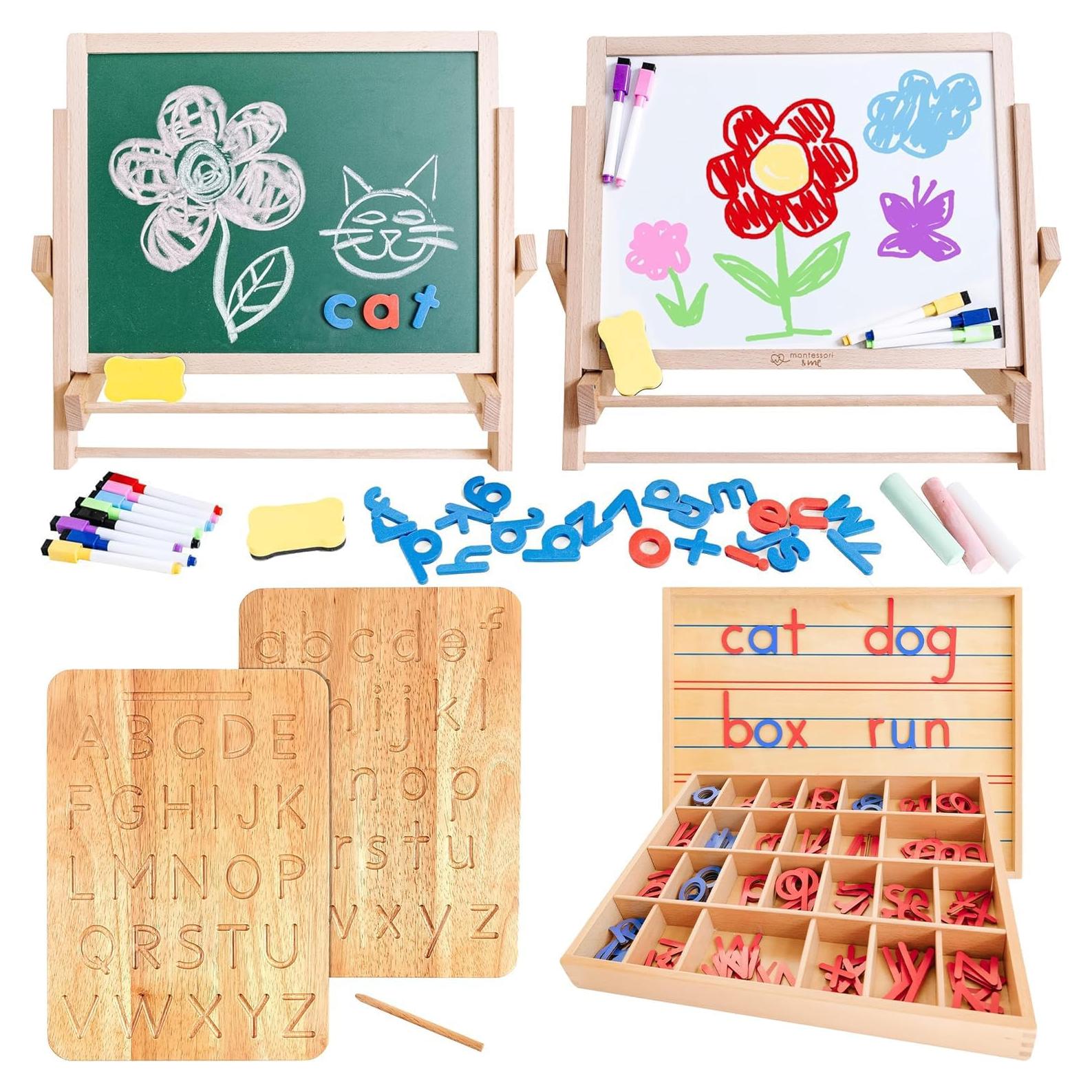 Paquete Montessori de Escritura y Lectura - Caballete, Alfabeto y Tabla