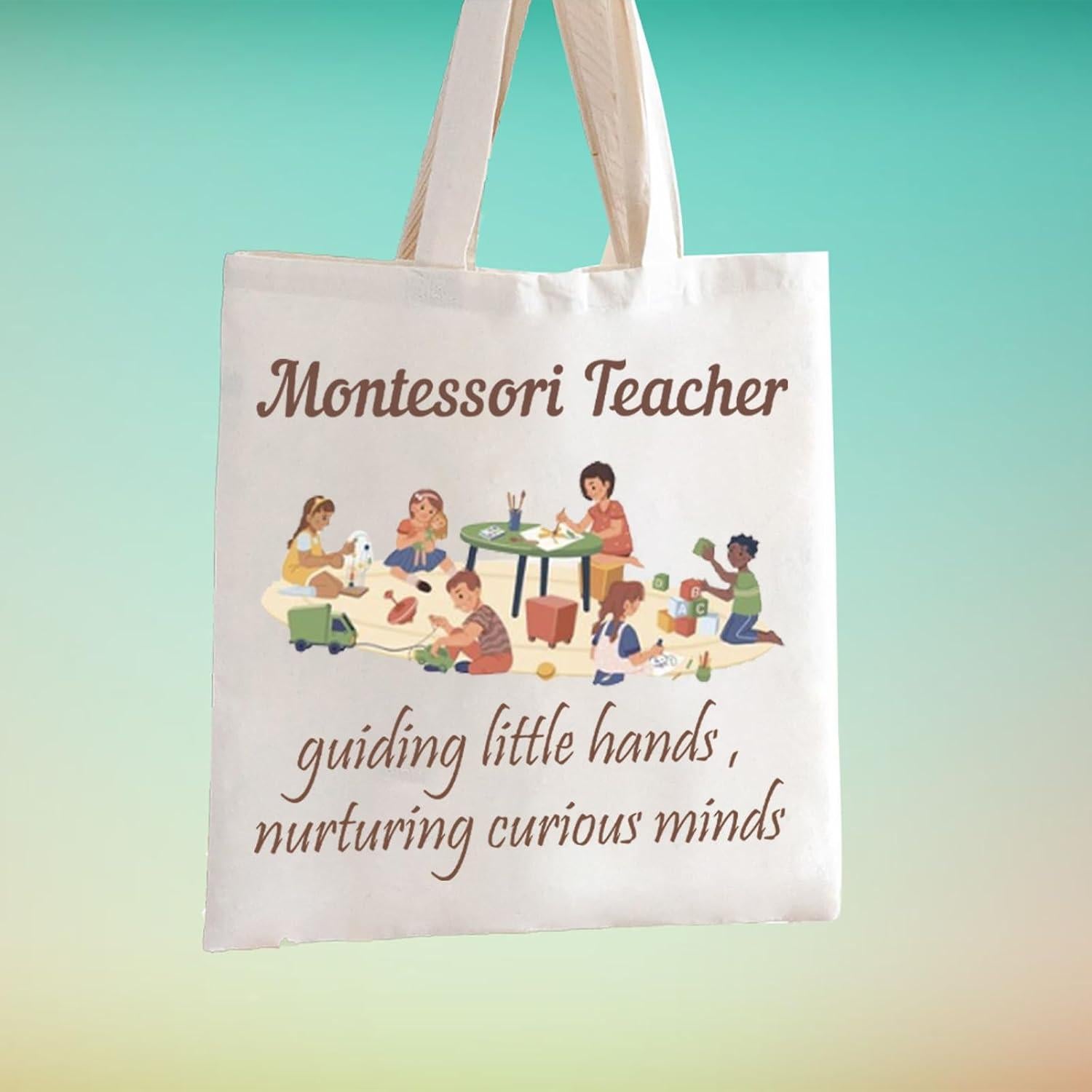Bolsa Tote Montessori TSOTMO 32x21cm Lona Gráfica para Maestras