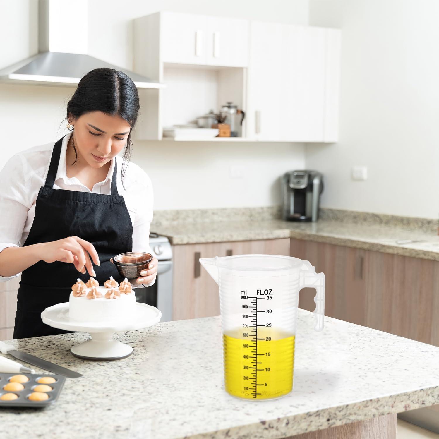 Jarra Medidora QWORK 1000 mL Plástico Multipropósito con Tapa