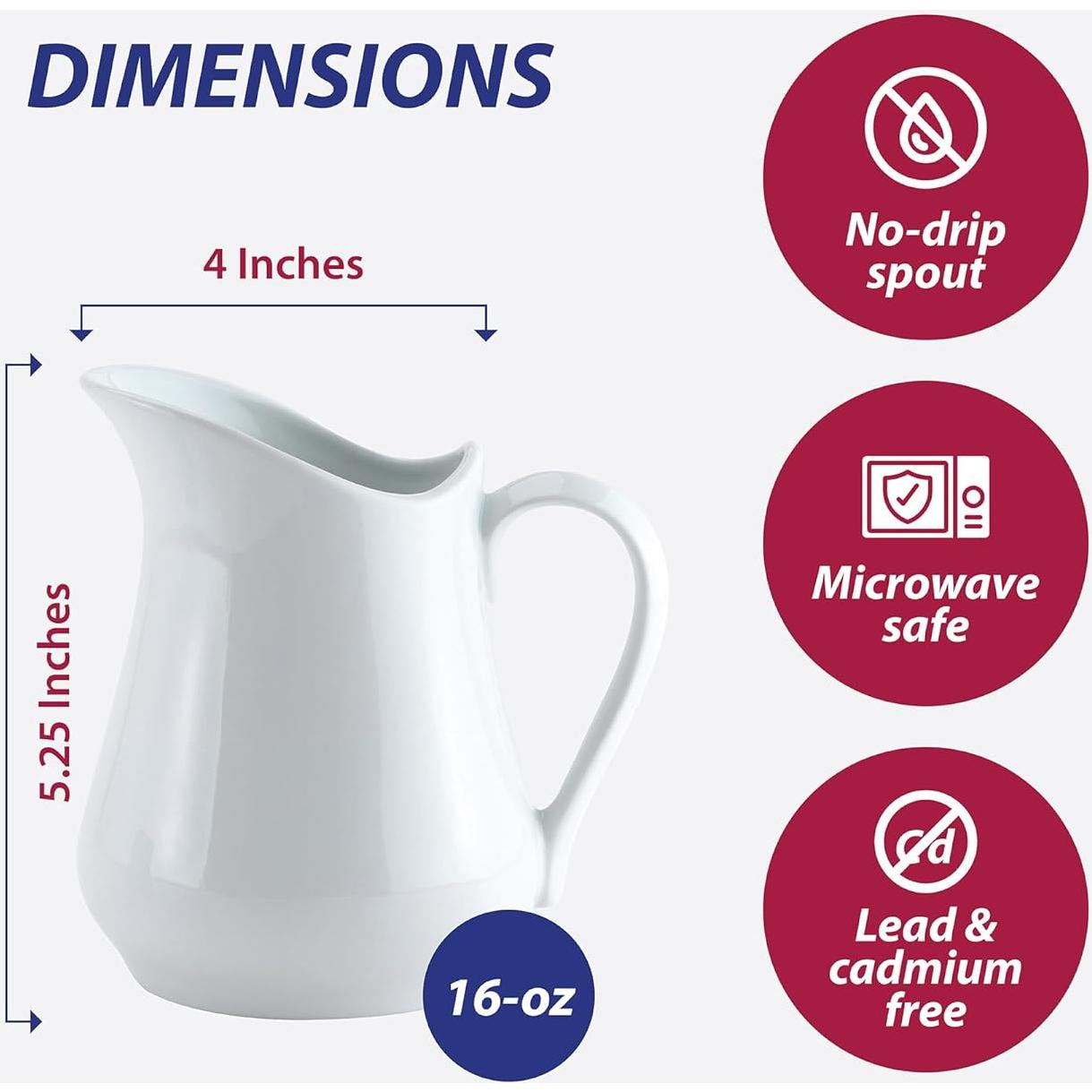 Jarra de Crema HIC Kitchen 480ml Porcelana Fina Blanca