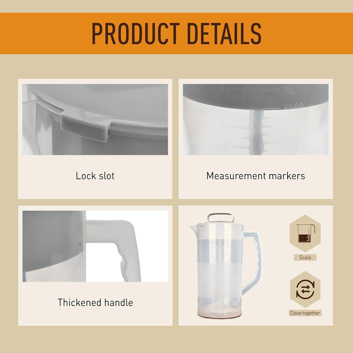 Jarra Mezcladora GHYKL 2 Cuartos con Émbolo y Tapa