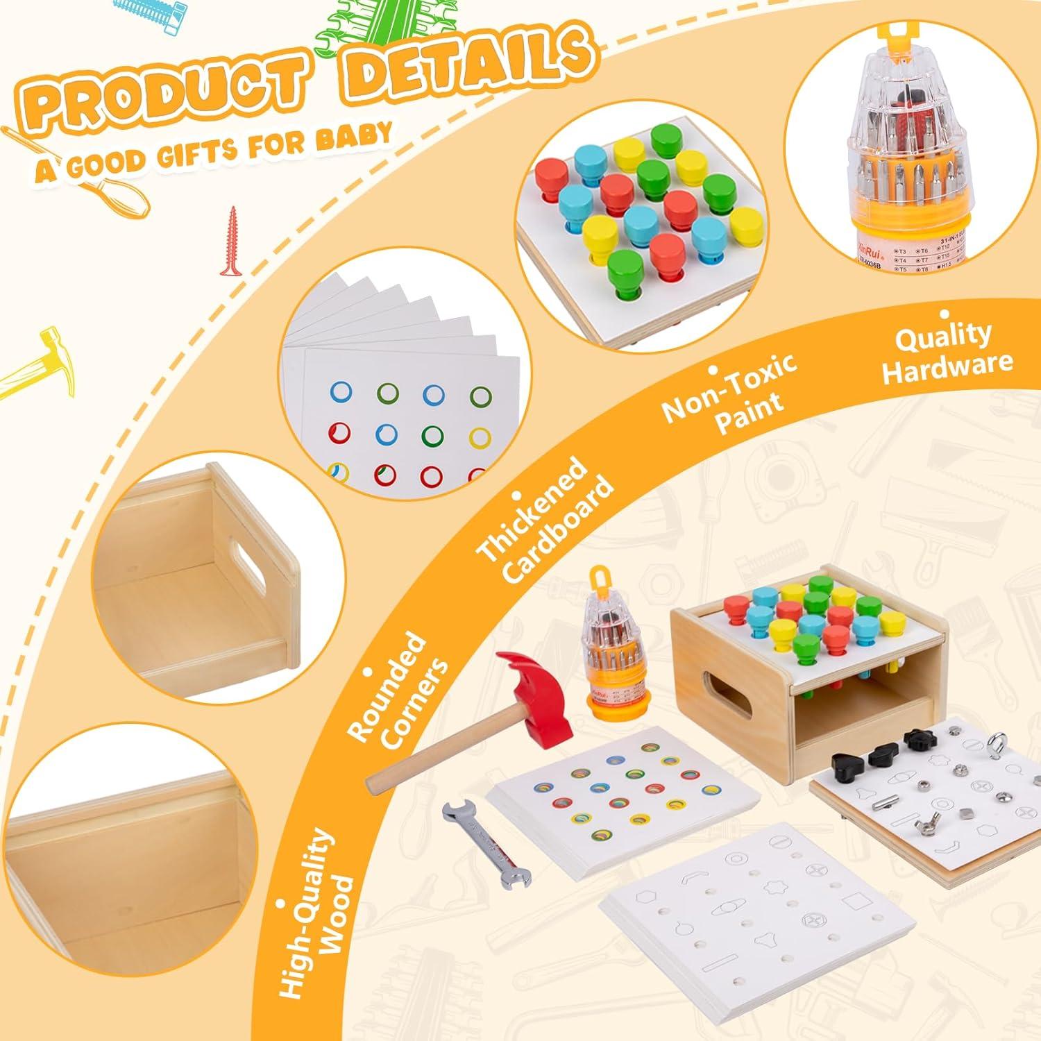 Juego Montessori 2 en 1 Adena - Tablero de Destornillador y Martillo