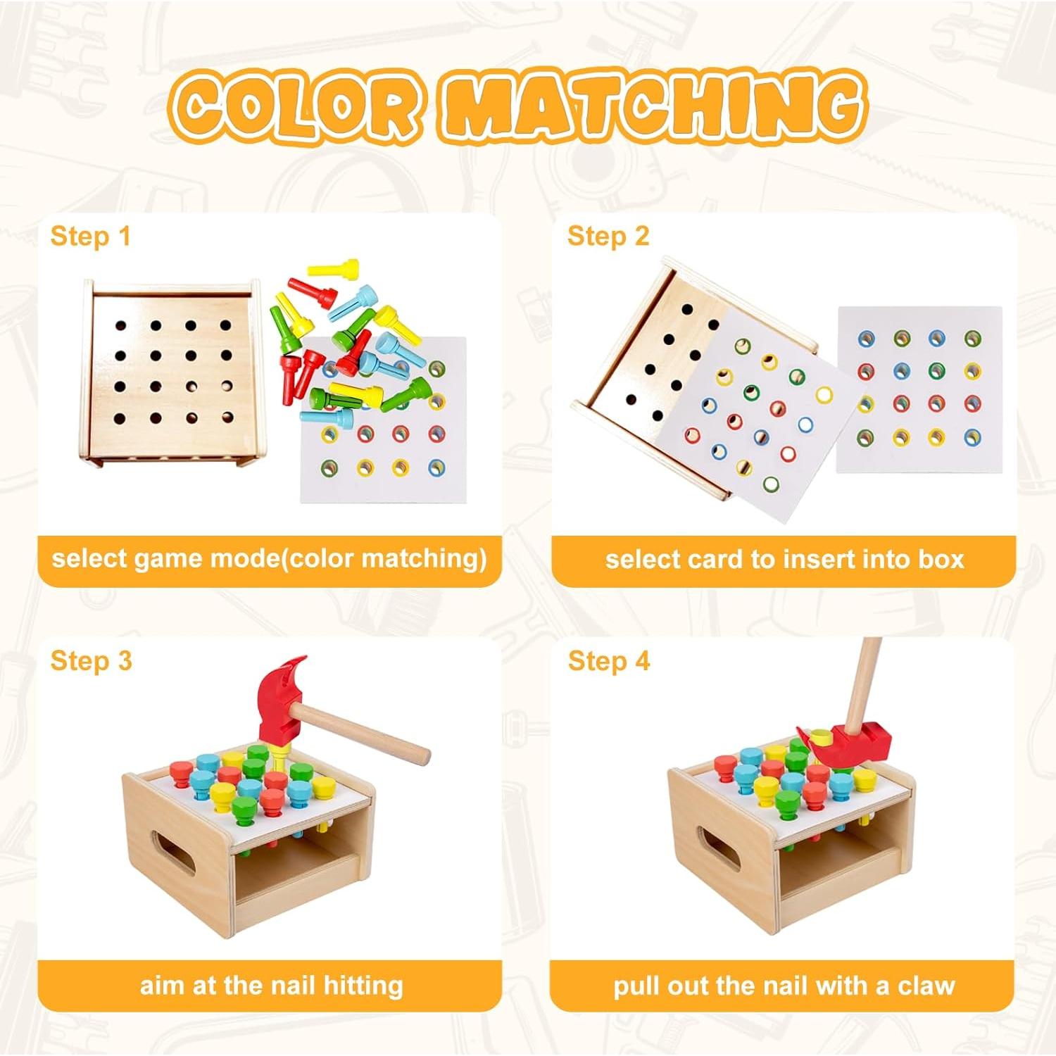 Juego Montessori 2 en 1 Adena - Tablero de Destornillador y Martillo