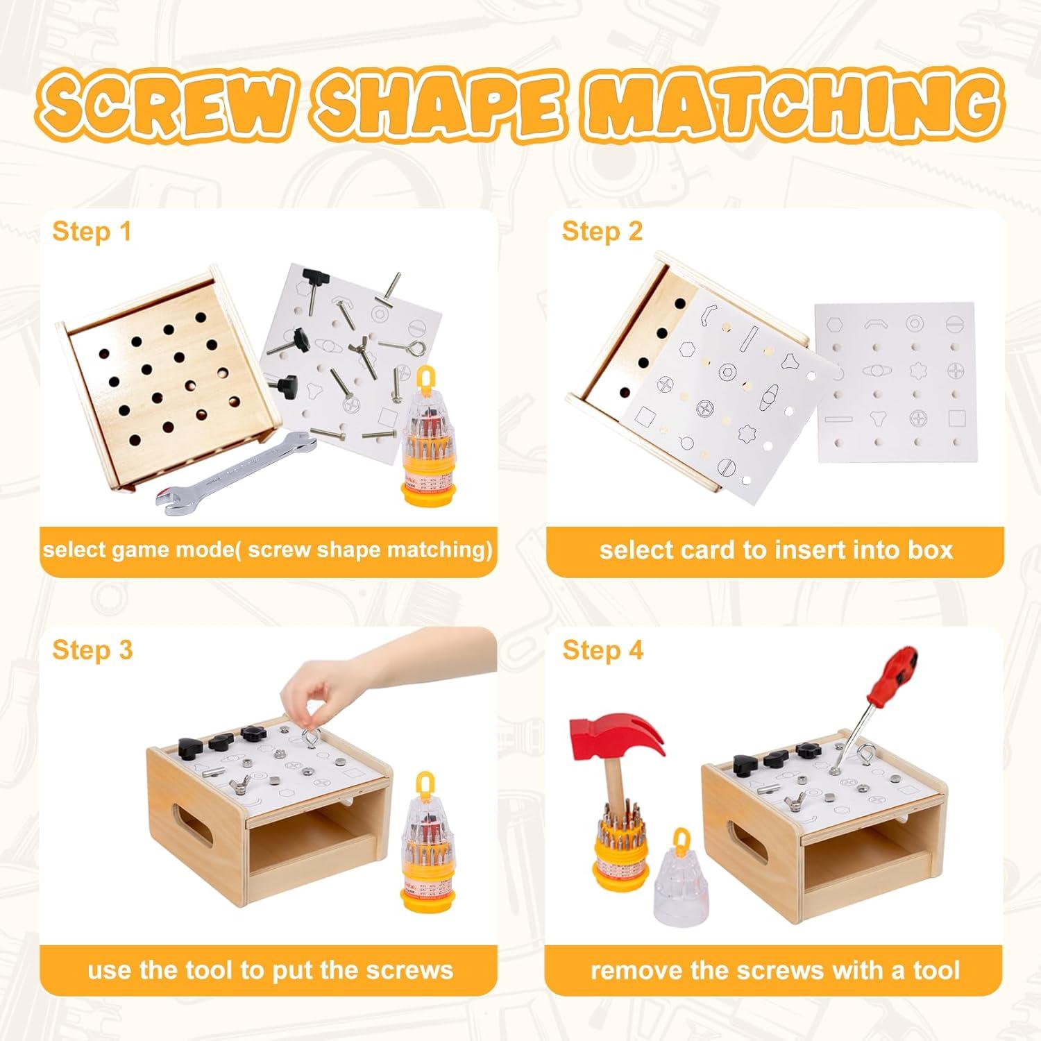 Juego Montessori 2 en 1 Adena - Tablero de Destornillador y Martillo