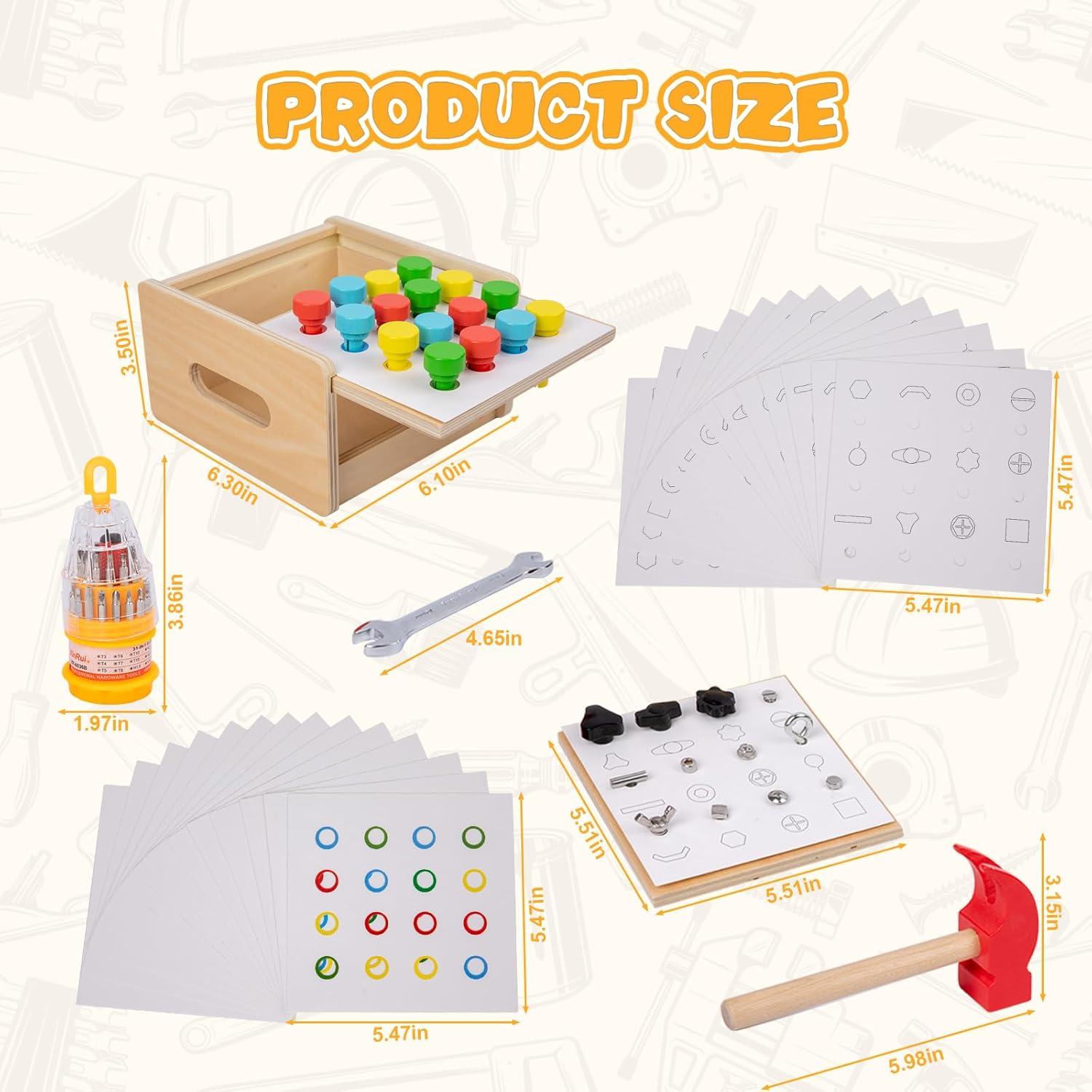 Juego Montessori 2 en 1 Adena - Tablero de Destornillador y Martillo