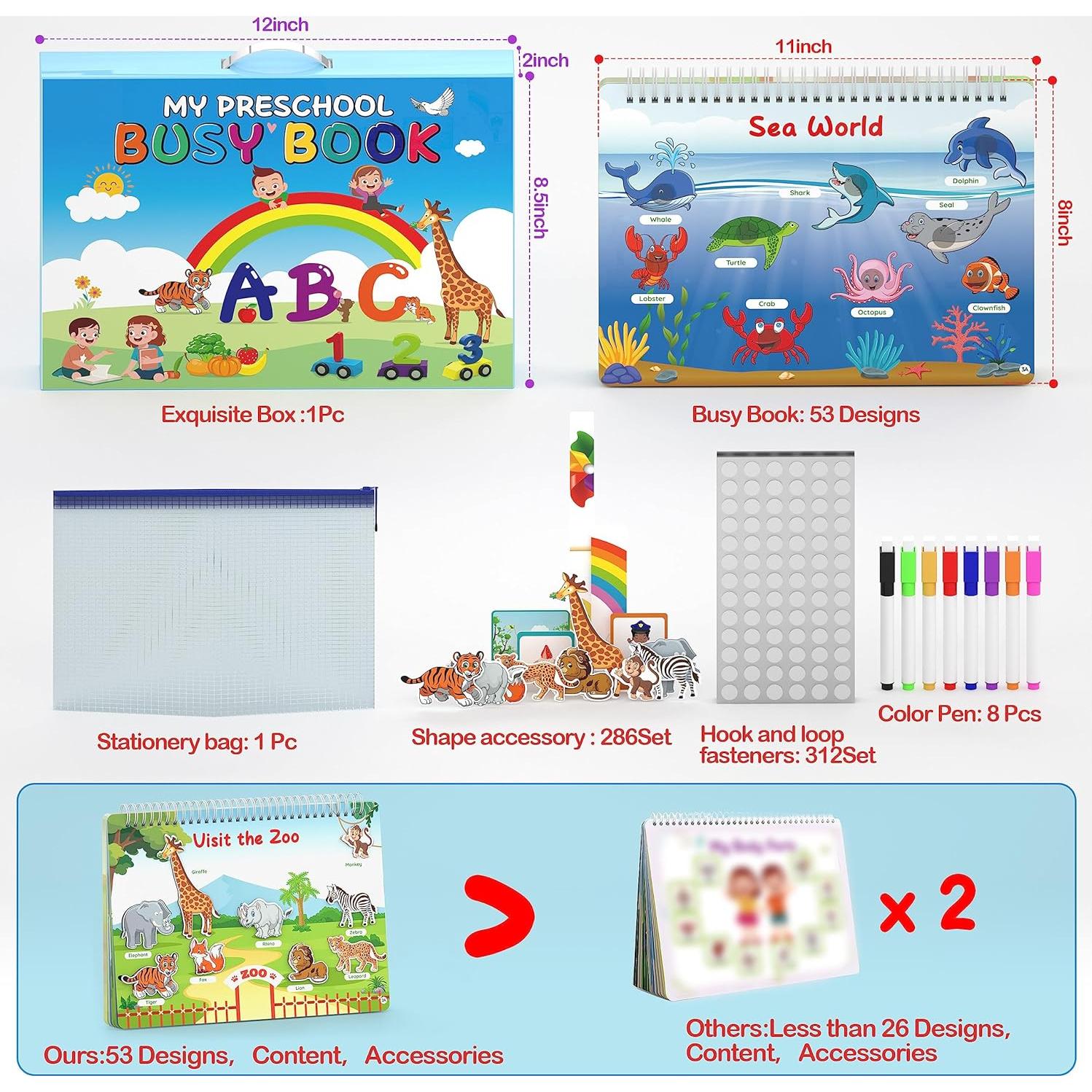 Libro Ocupado Montessori WJPC 53 Diseños para Niños 3-8 Años