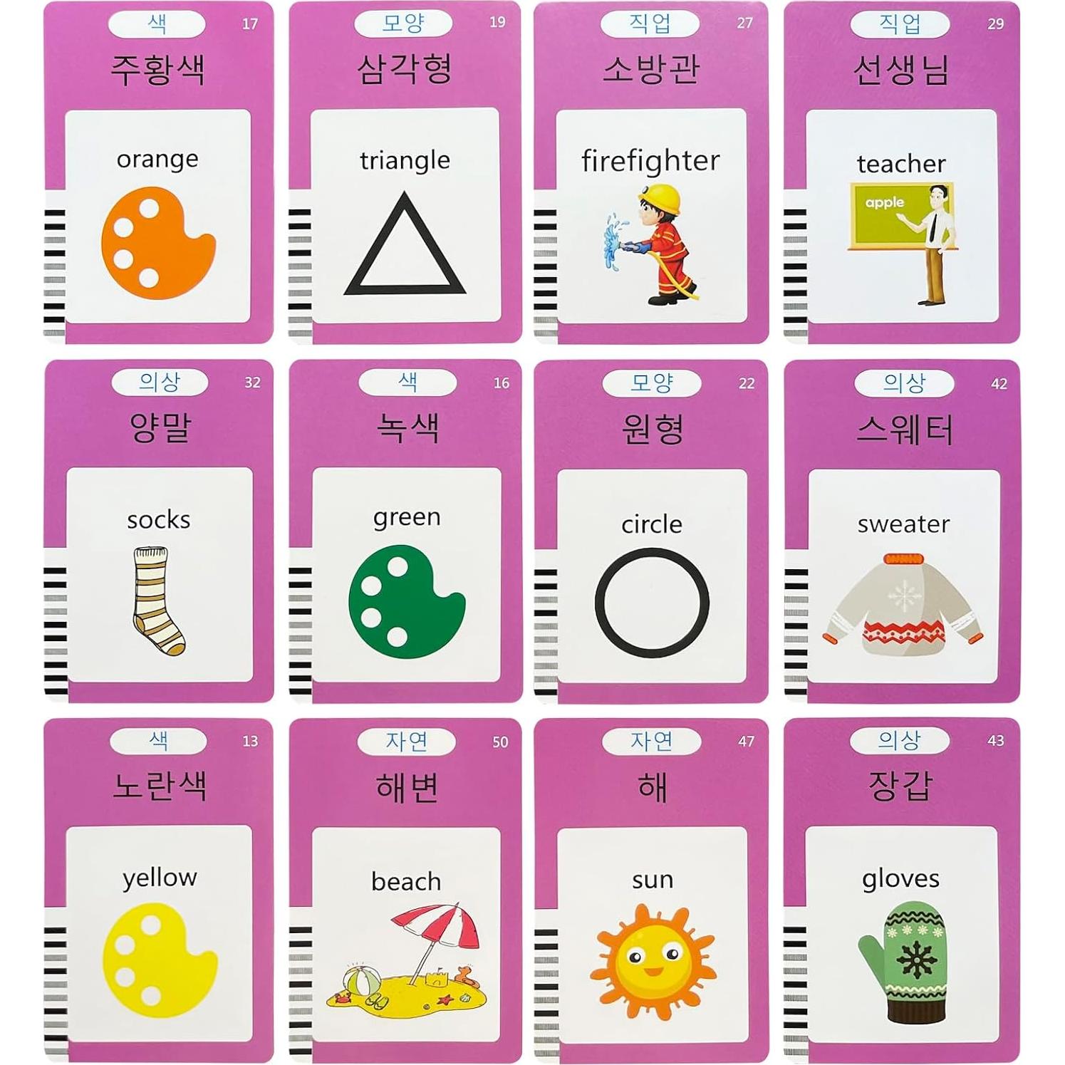 Tarjetas de Flash Coreano-Inglés MINMEER 112 PCS para Niños