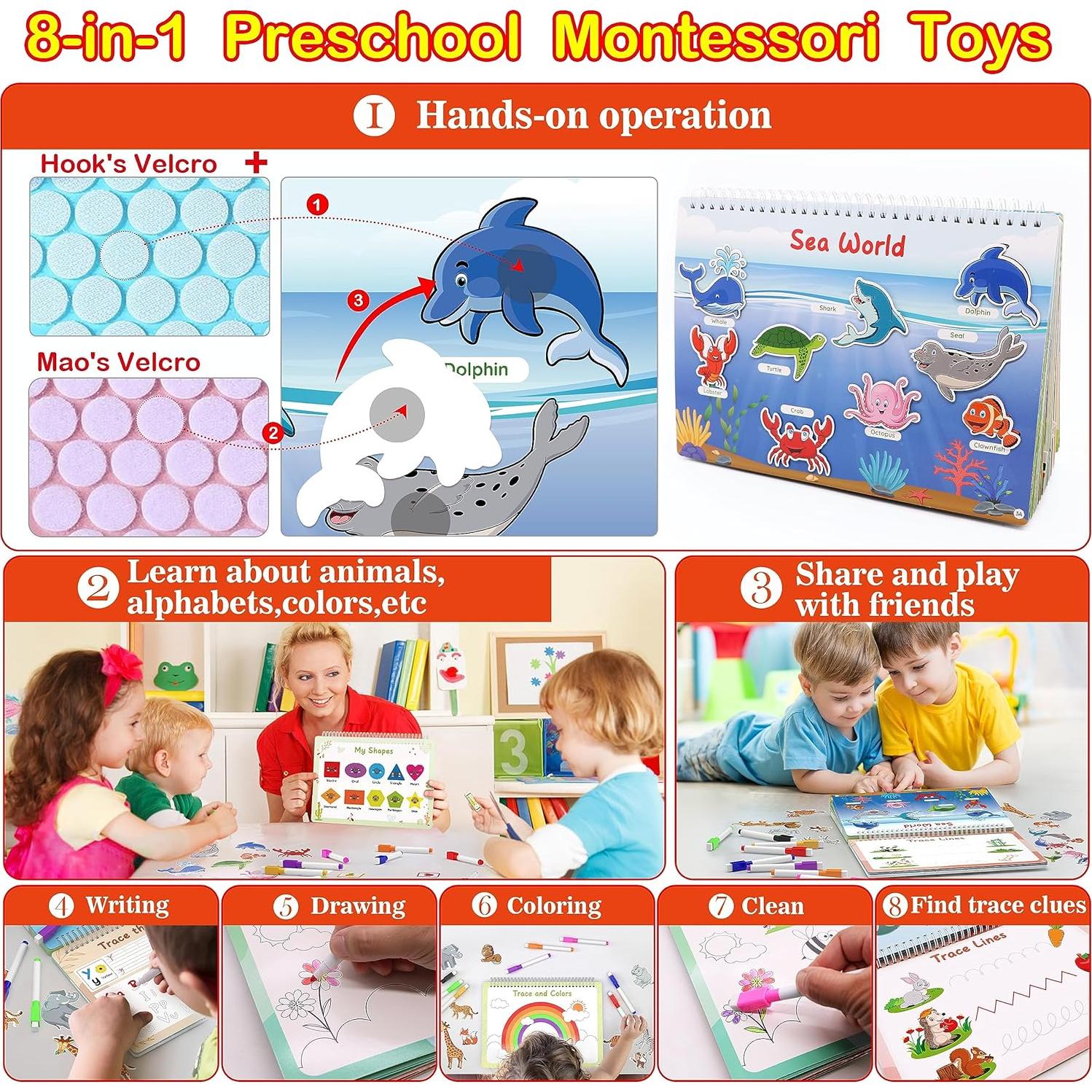 Libro Ocupado Montessori WJPC 53 Diseños para Niños 3-8 Años