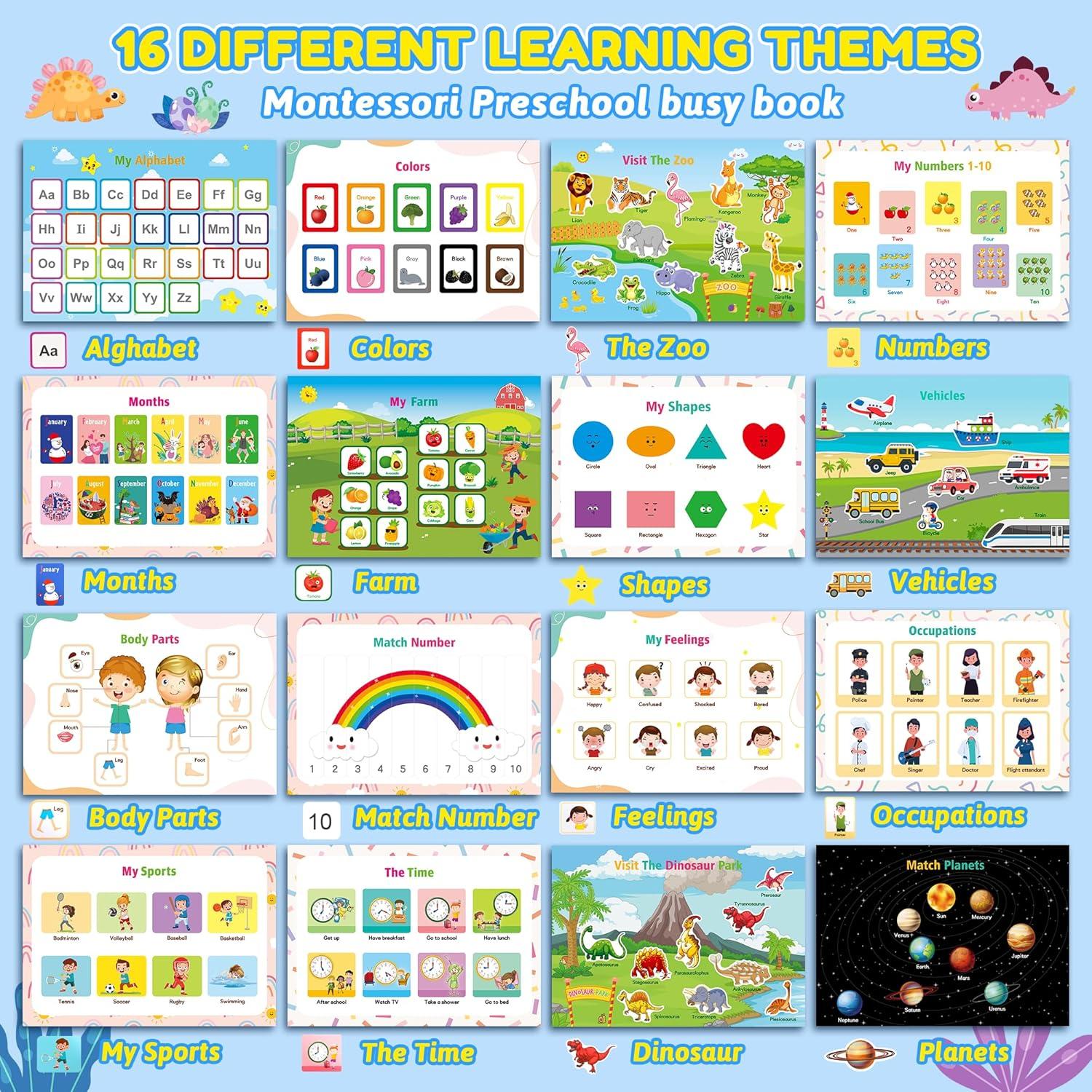 Libro Ocupado Montessori NOWRICH para Niños 3-5 Años Dinosaurios