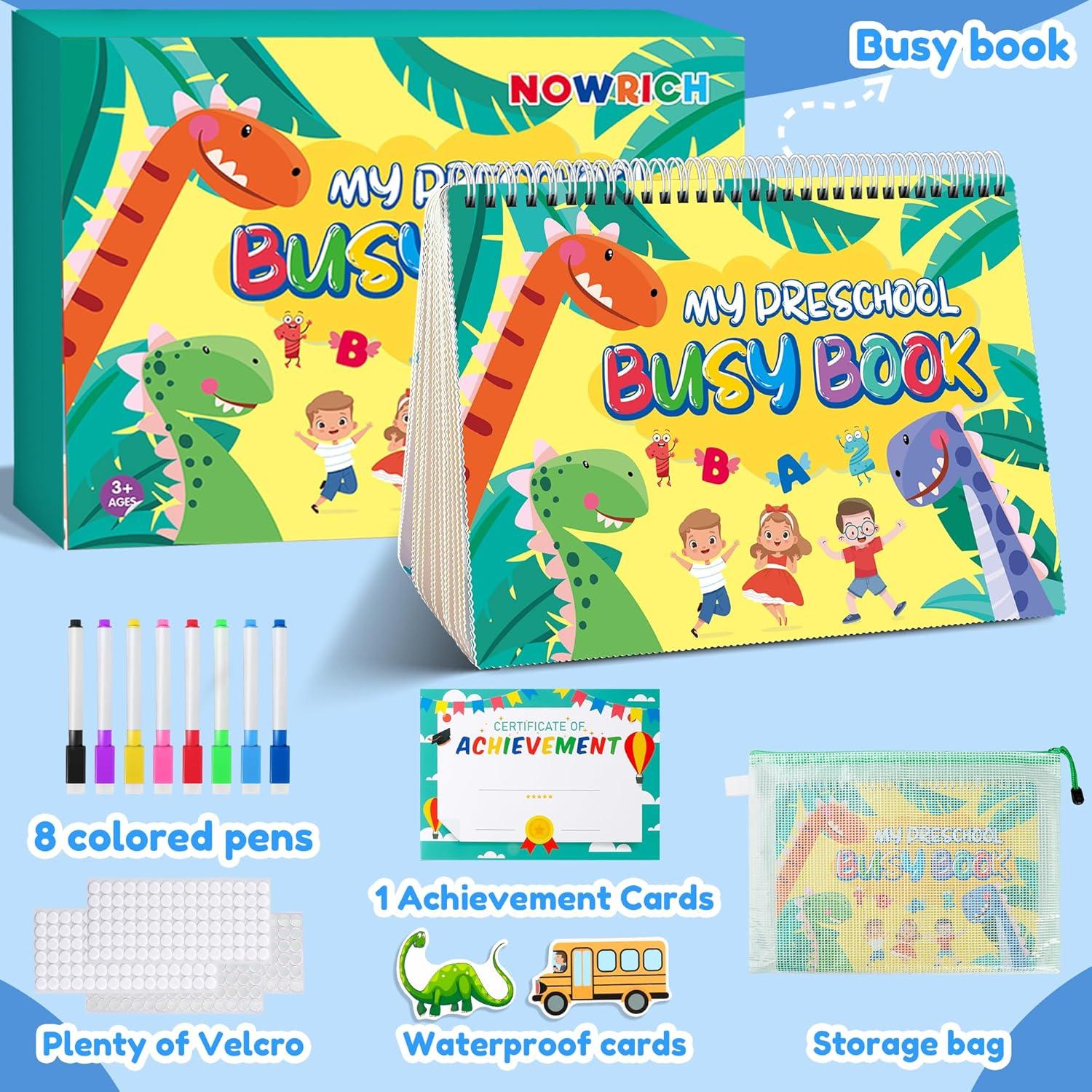 Libro Ocupado Montessori NOWRICH para Niños 3-5 Años Dinosaurios