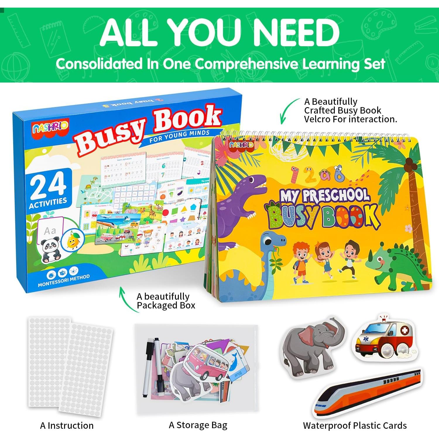 Libro Ocupado Montessori NASHRIO 24 Temas para Niños 3-6 Años