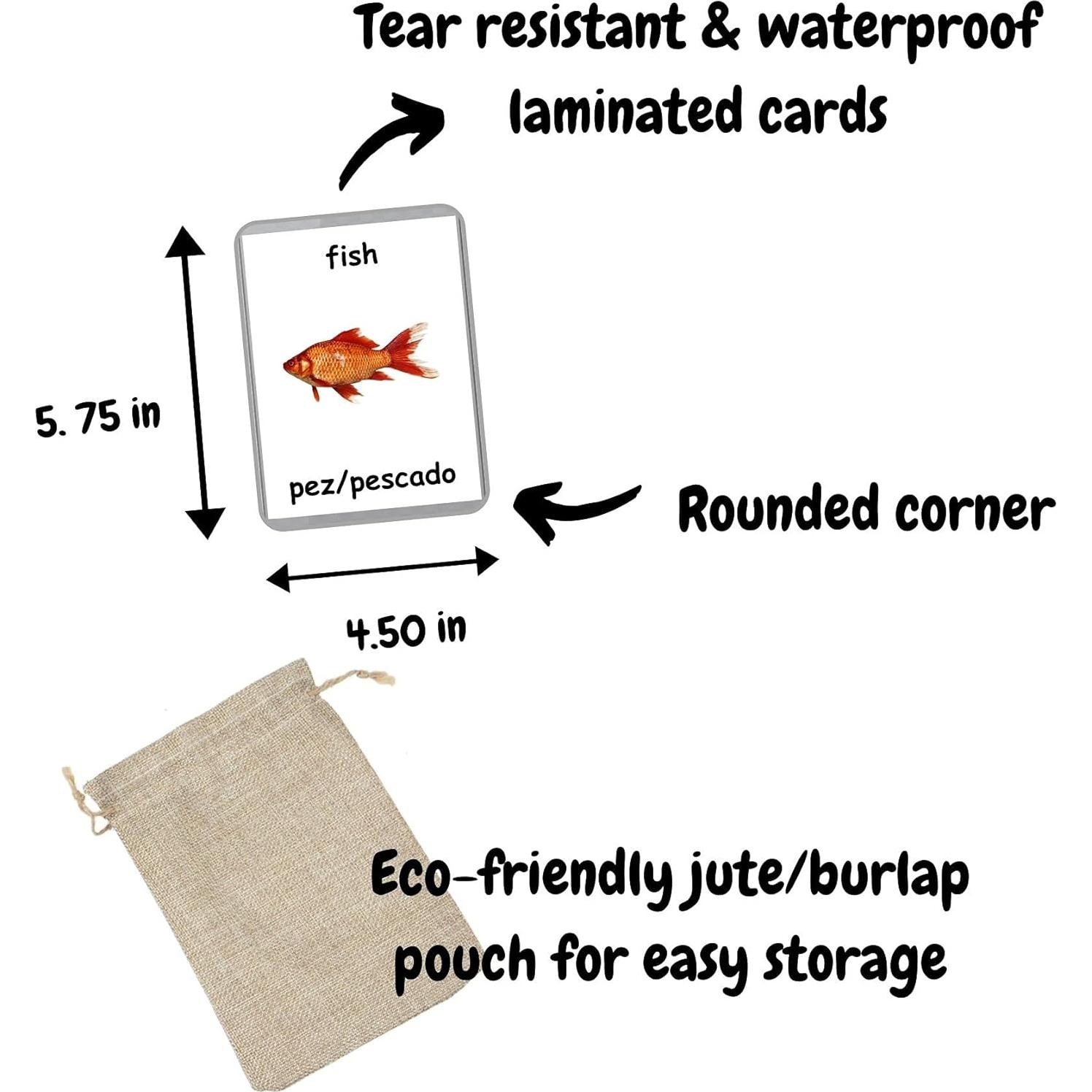 Tarjetas de Flash Laminadas Animales Marinos - 26 Piezas Bilingües