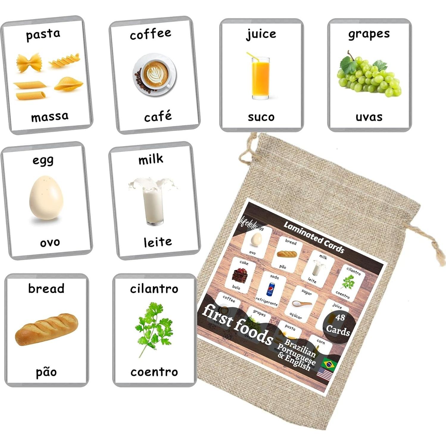 Tarjetas de Flash de Primeros Alimentos LifeLoLo - 48 Piezas Bilingües