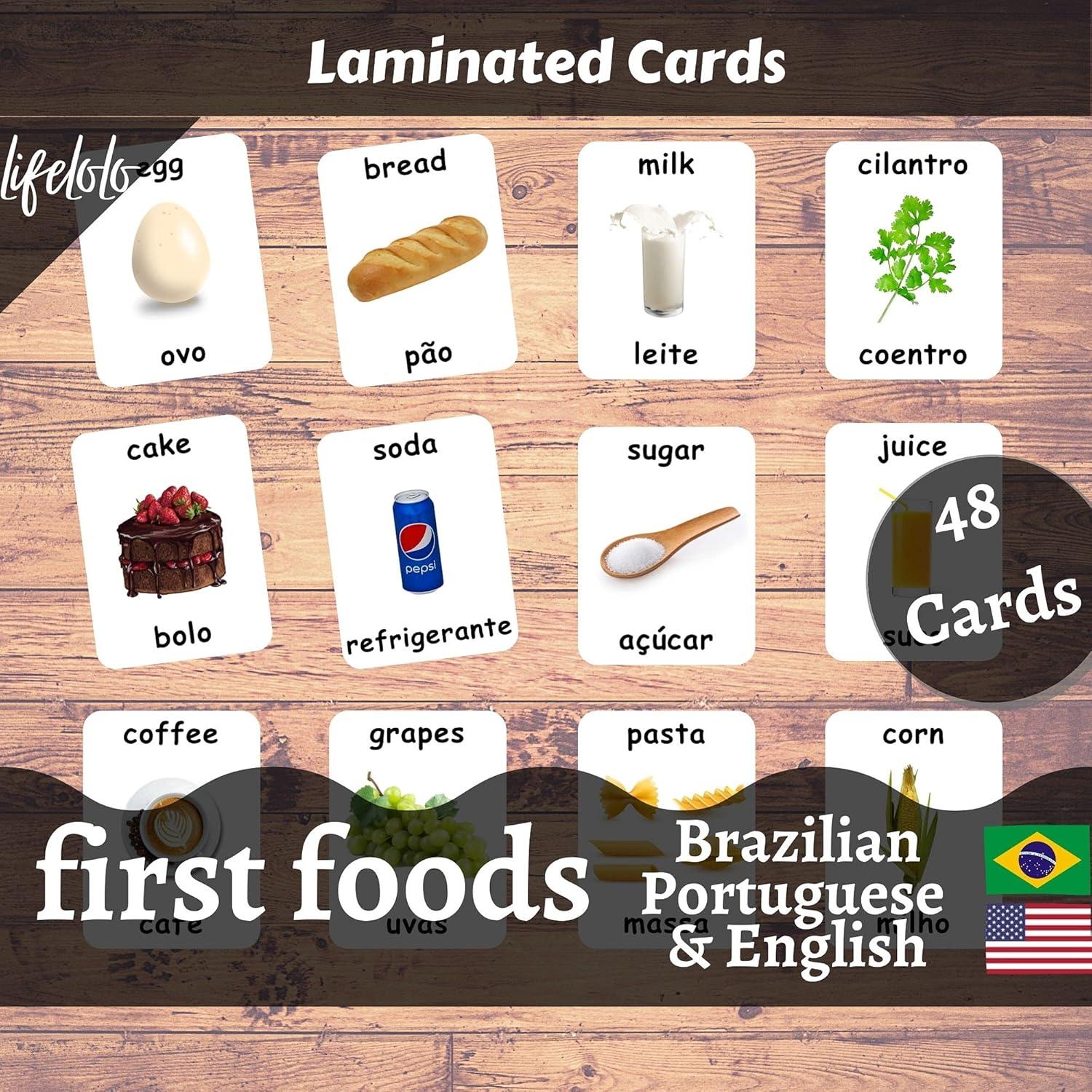 Tarjetas de Flash de Primeros Alimentos LifeLoLo - 48 Piezas Bilingües