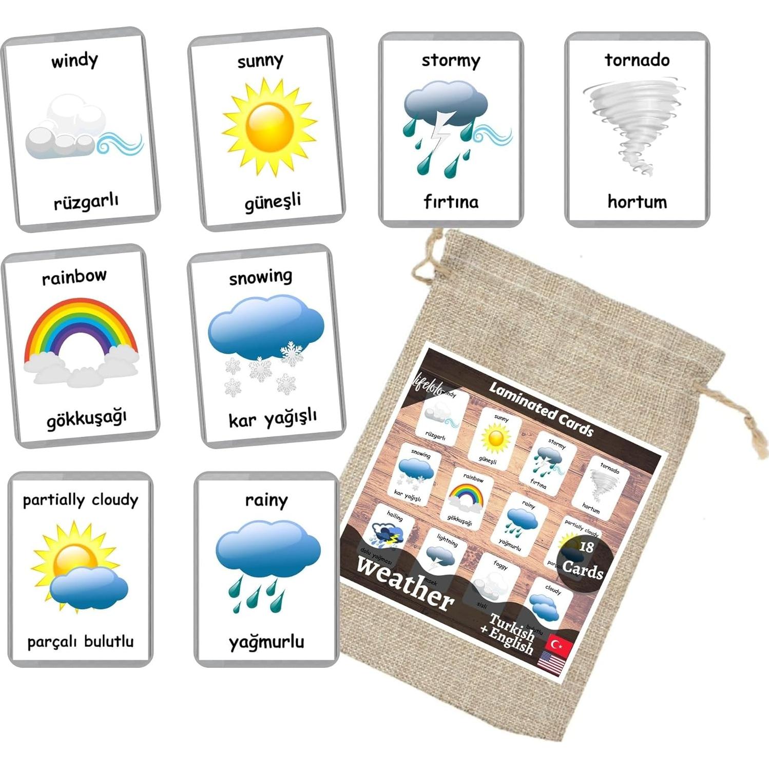 Tarjetas Bilingües Turco-Inglés LifeLoLo - Clima y Más