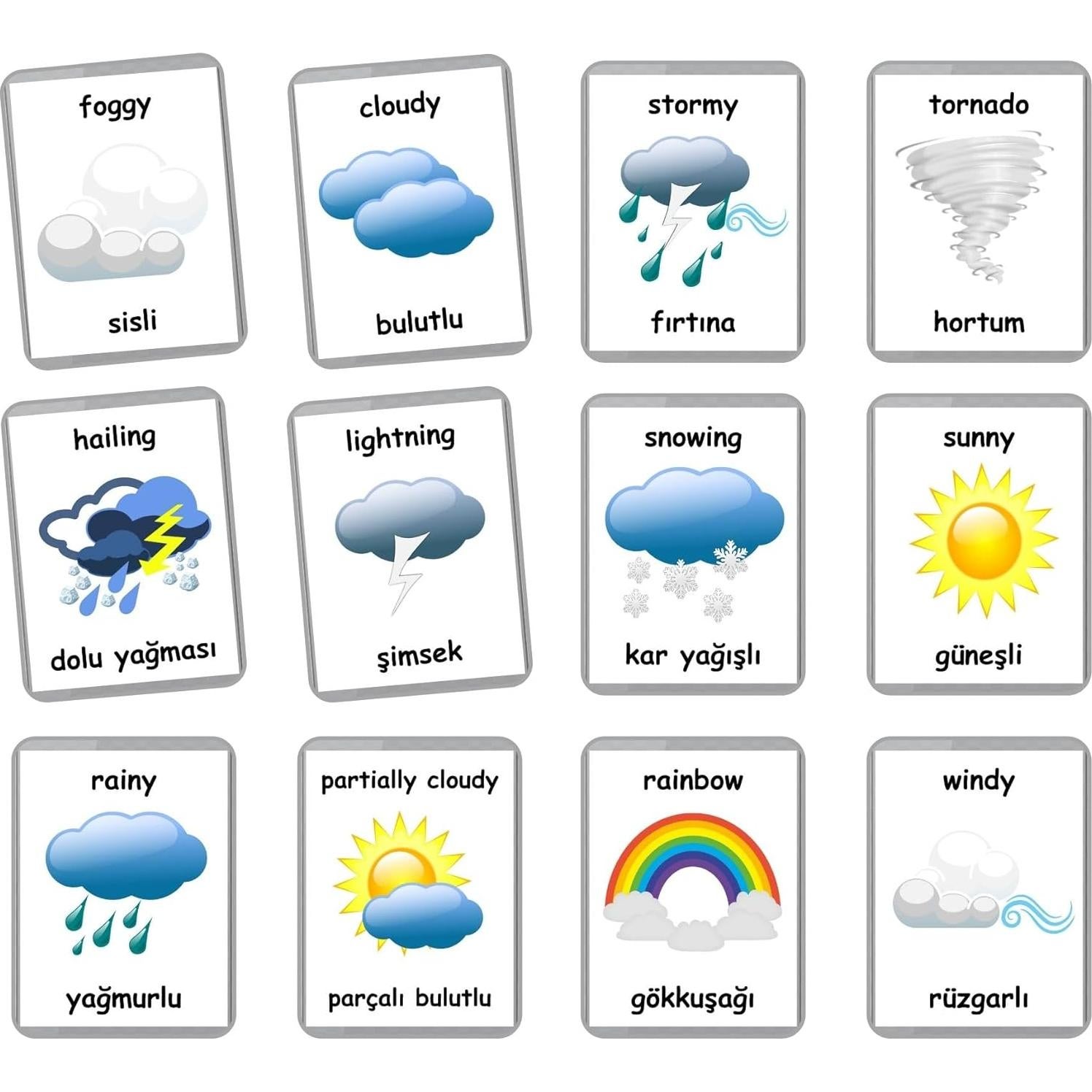 Tarjetas Bilingües Turco-Inglés LifeLoLo - Clima y Más