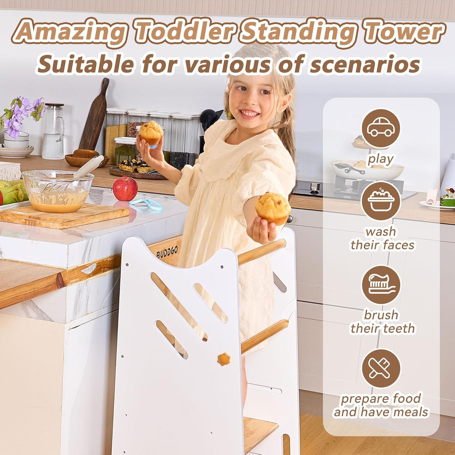 Torre de Pie BUDDGO para Niños Pequeños Ajustable con Pizarra