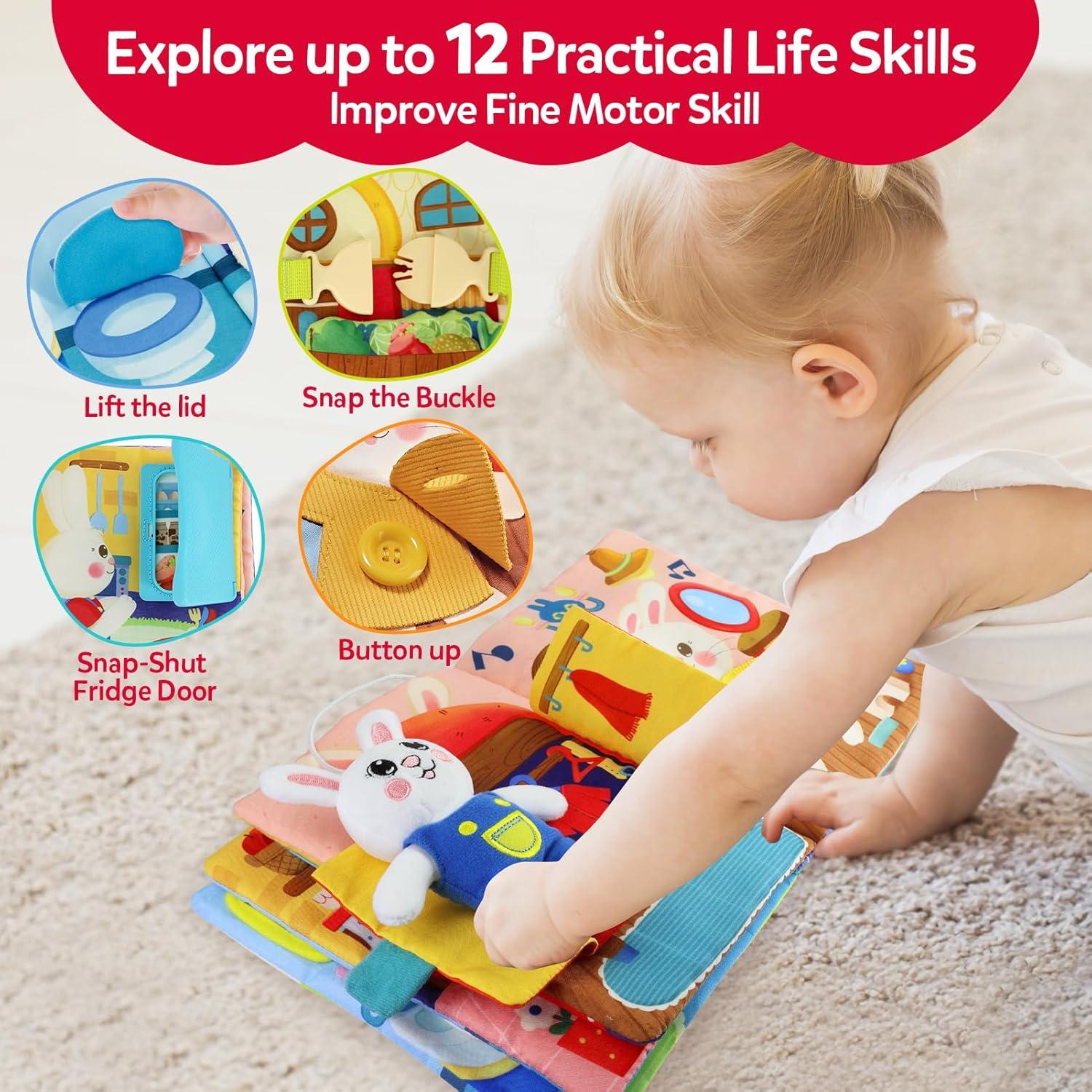 Libro Ocupado Bunny Cutezone para Niños 1-3 Años 12 Actividades