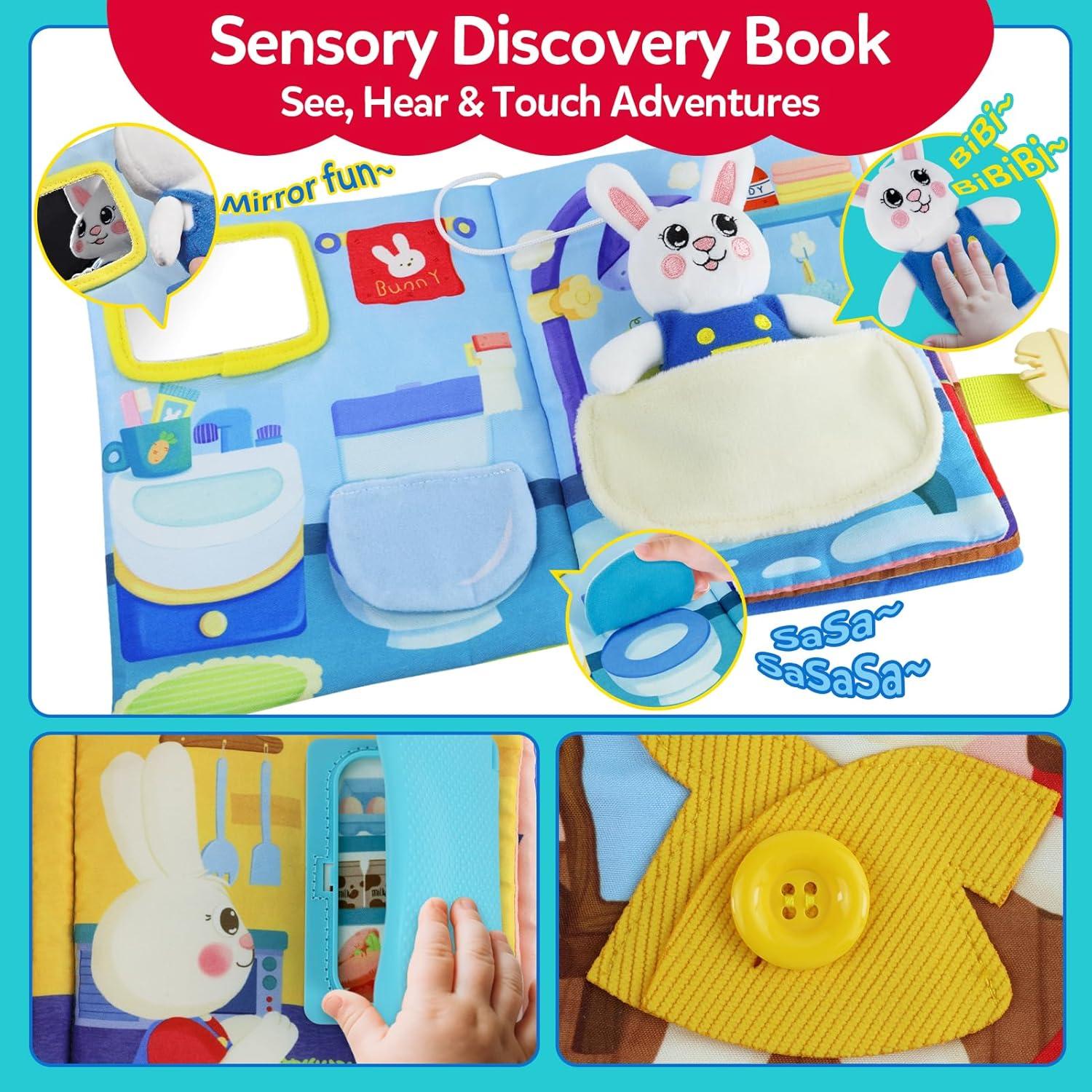 Libro Ocupado Bunny Cutezone para Niños 1-3 Años 12 Actividades