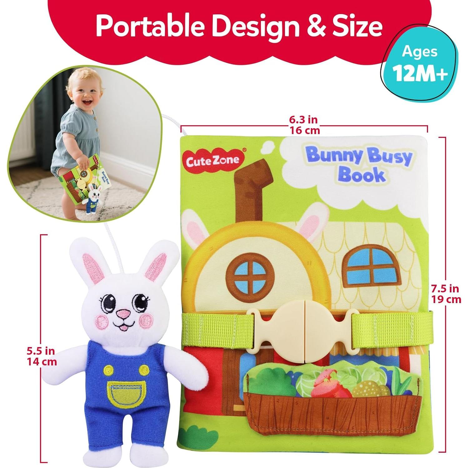 Libro Ocupado Bunny Cutezone para Niños 1-3 Años 12 Actividades