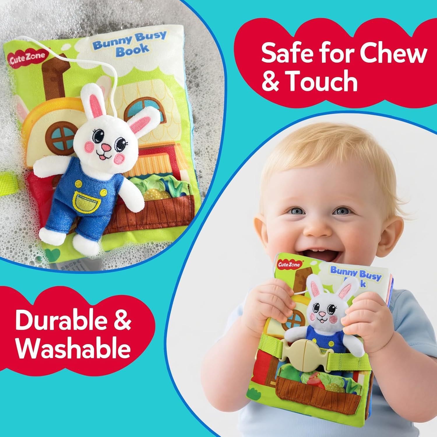 Libro Ocupado Bunny Cutezone para Niños 1-3 Años 12 Actividades