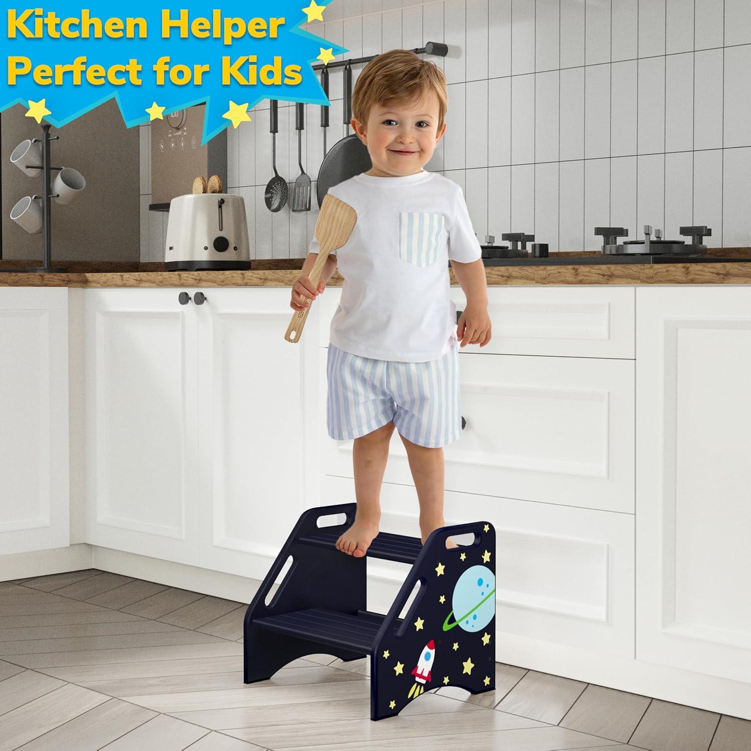 Taburete de Dos Pasos AMBIRD Espacial para Niños 33.5 cm