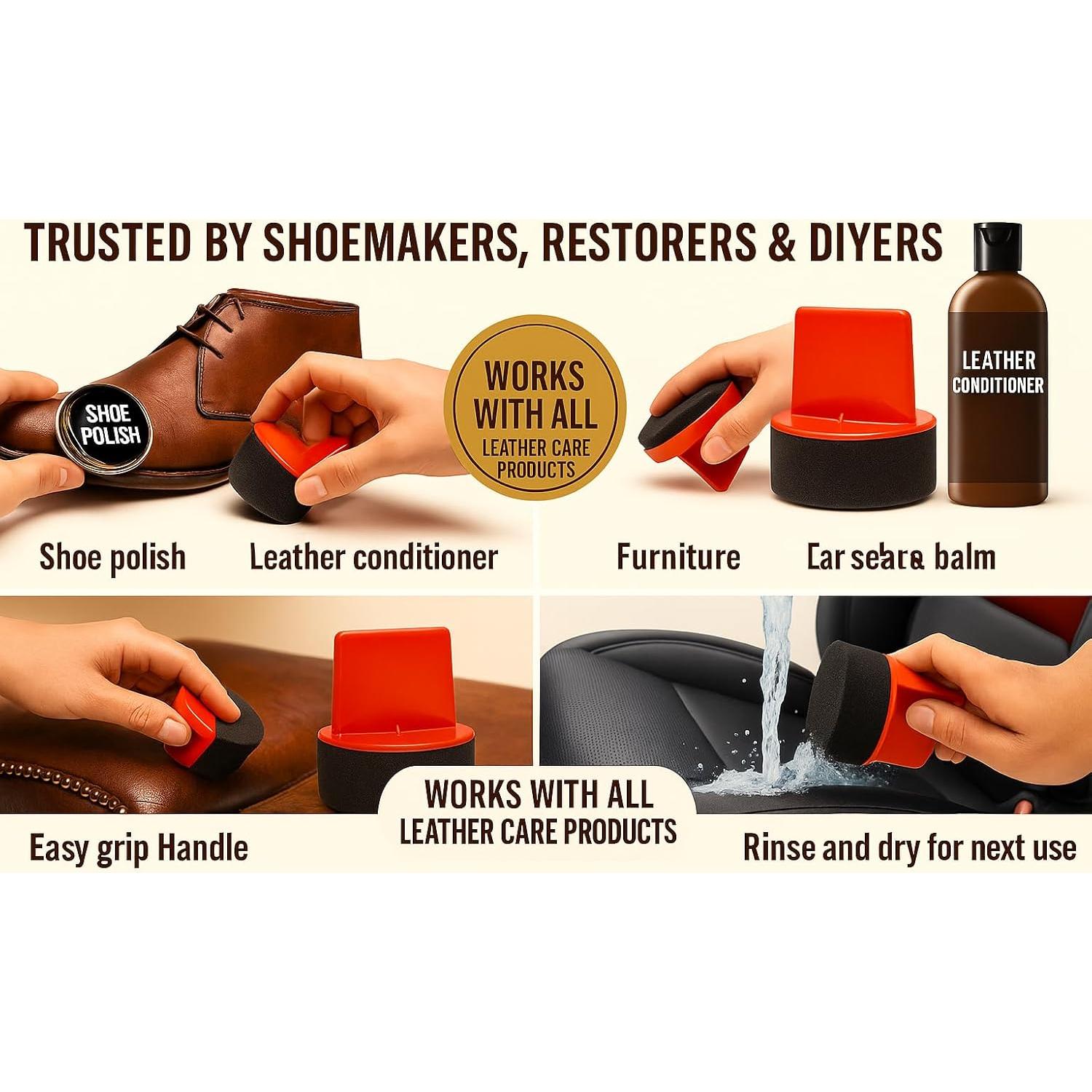 Paquete de 4 Aplicadores de Espuma Leather Hero para Betún