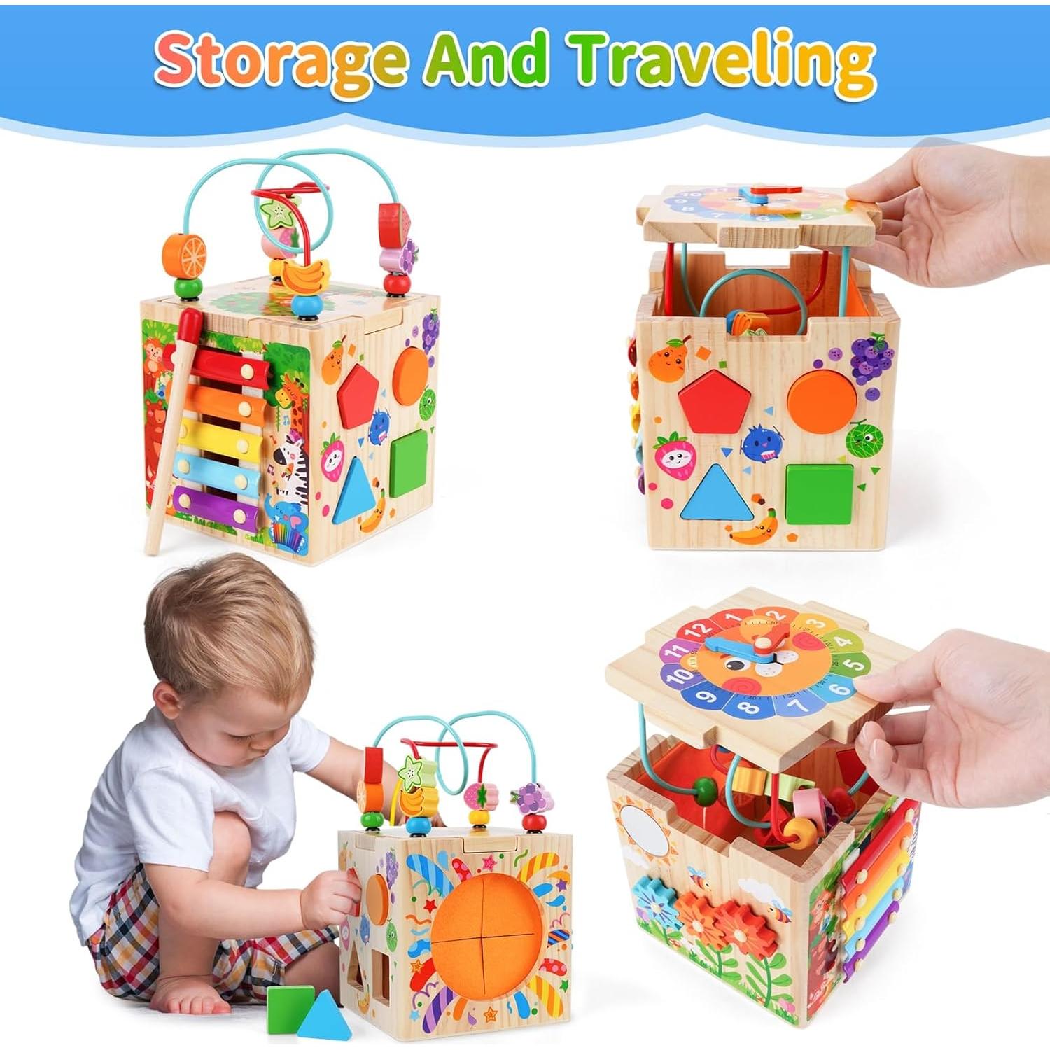 Cubo de Actividad de Madera Shenzhenshikedikeran Azul 7 en 1