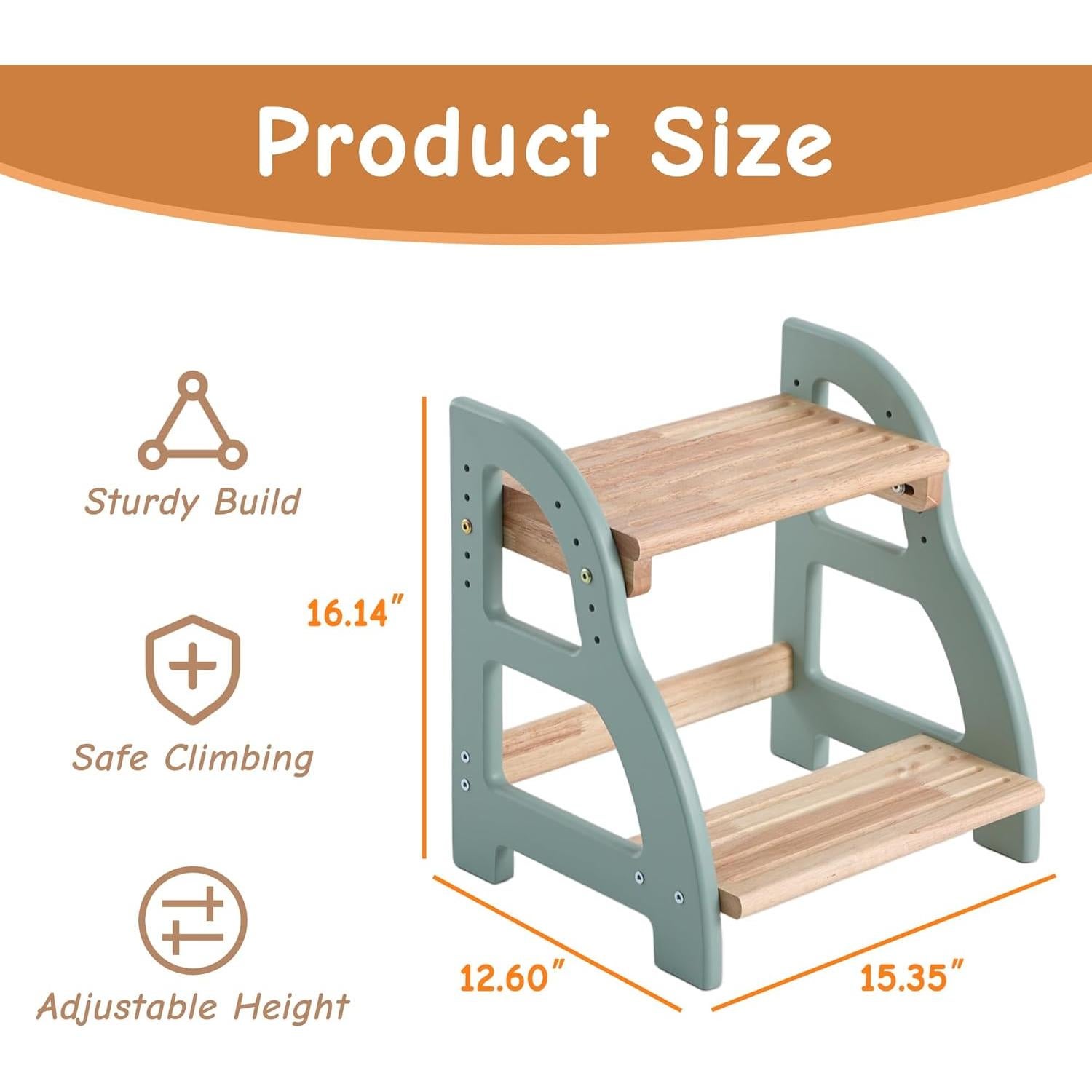 Taburete Ajustable Nuvograin para Niños Verde de Madera